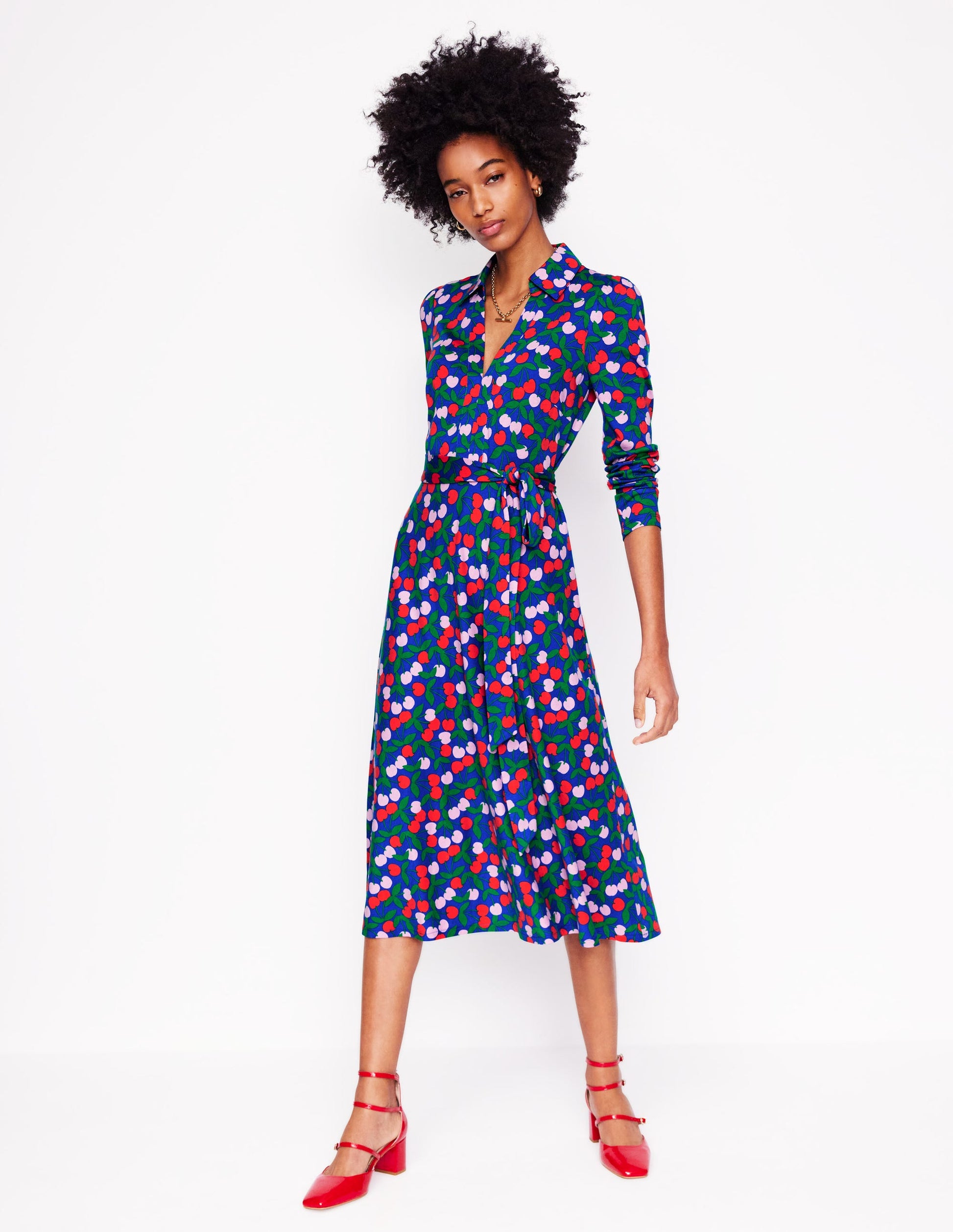 Imogen Collared Jersey Dress-Bright Blue, Cherry Cascade Boden UK