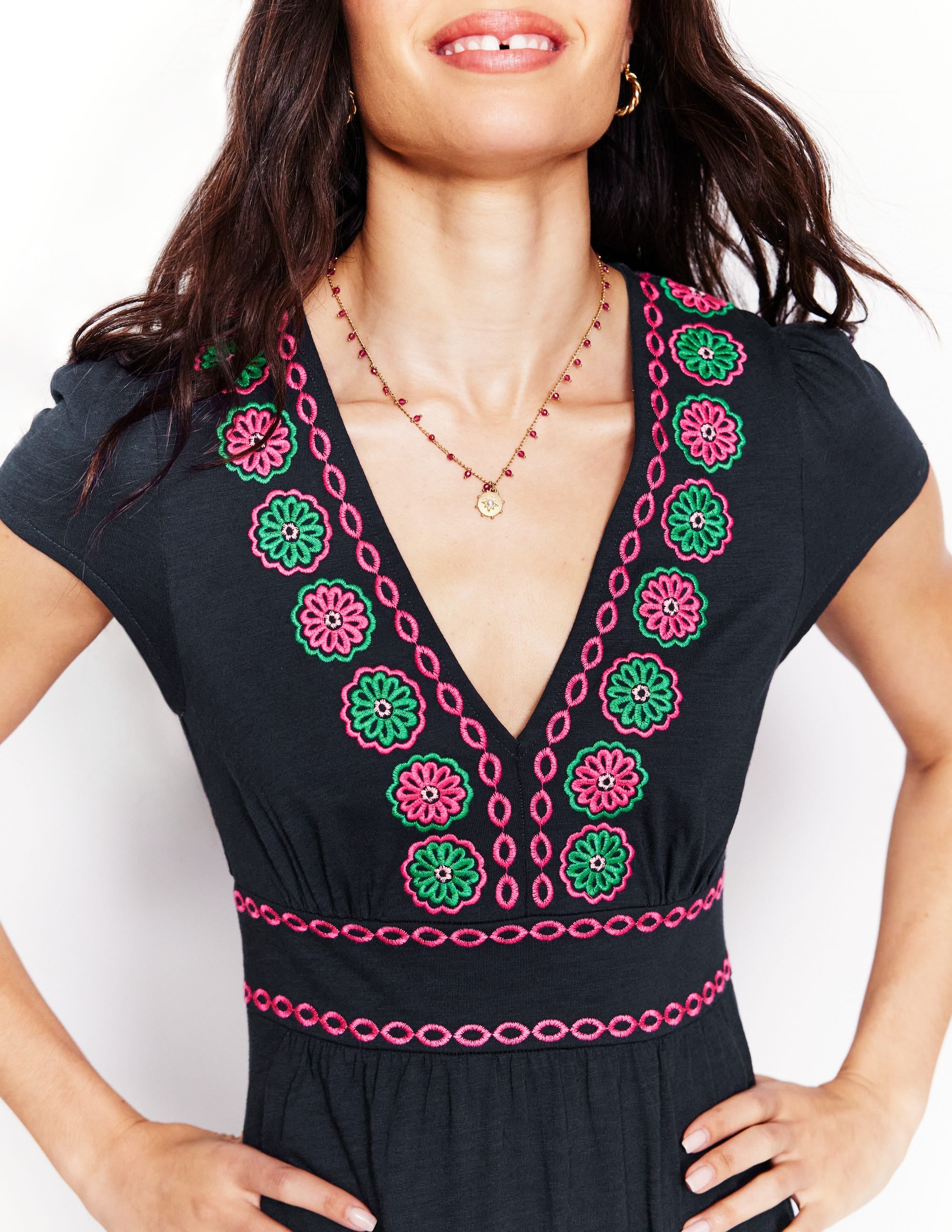 Eloise Embroidered Midi Dress-Navy - Image 3