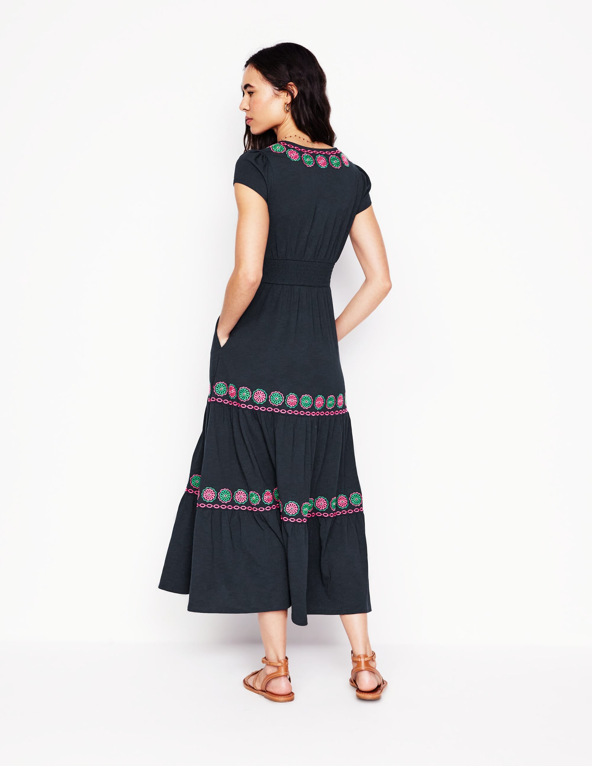 Eloise Embroidered Midi Dress-Navy - Image 4