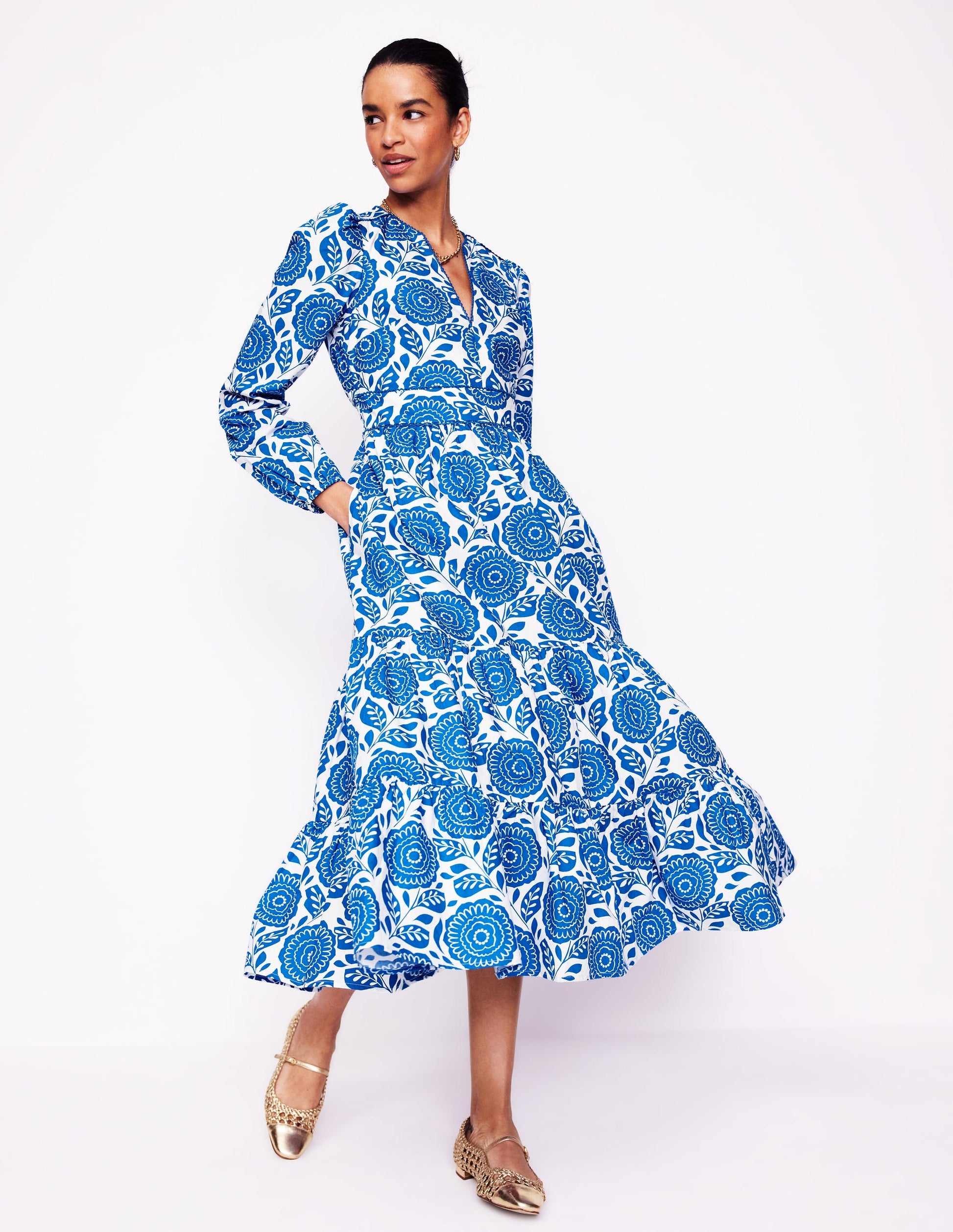 Violet Midi Dress-Gallery Blue, Dahlia Stamp | Boden UK Violet Midi Dress-Gallery Blue, Dahlia Stamp | Boden UK
