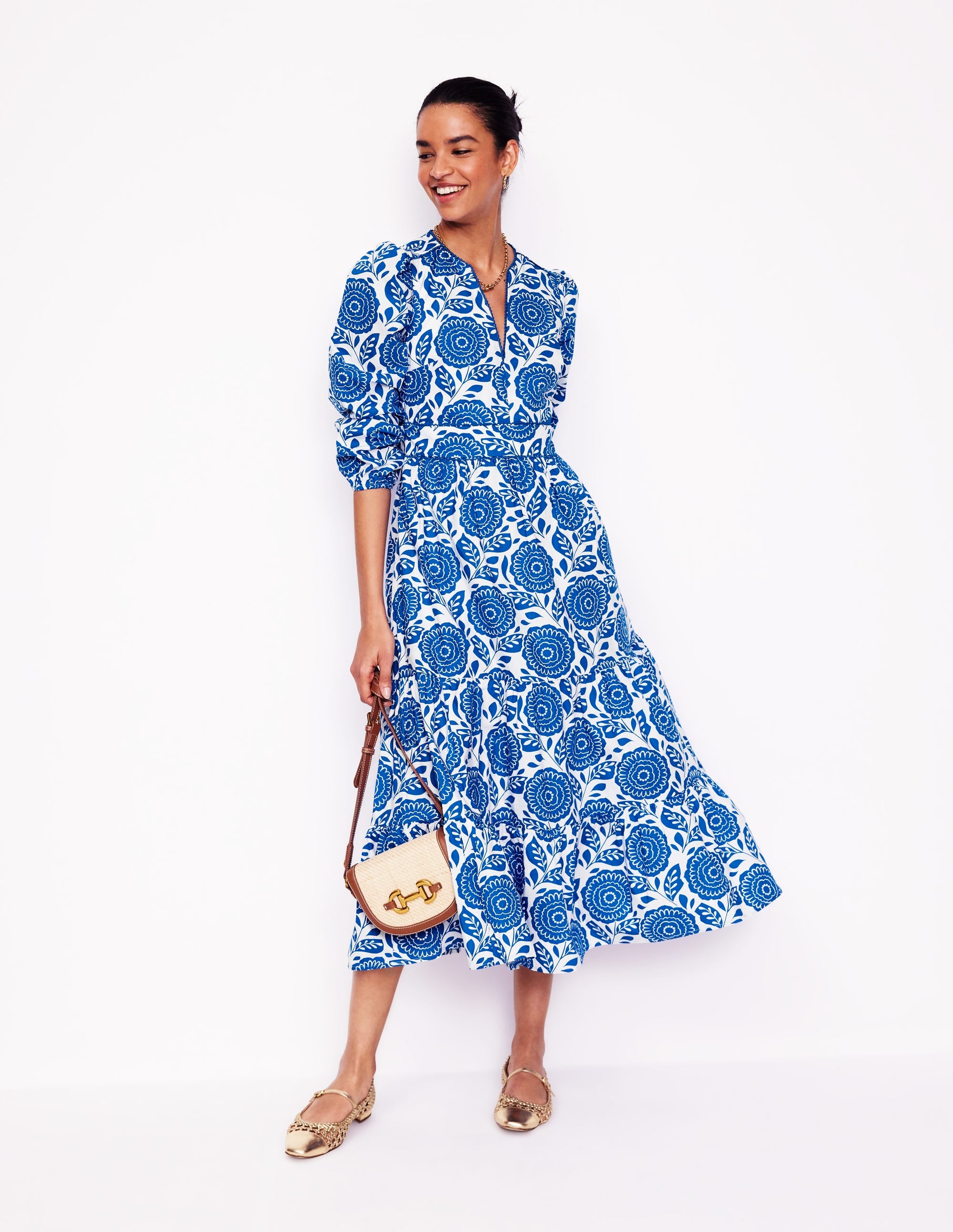 Violet Midi Dress-Gallery Blue, Dahlia Stamp - Image 4