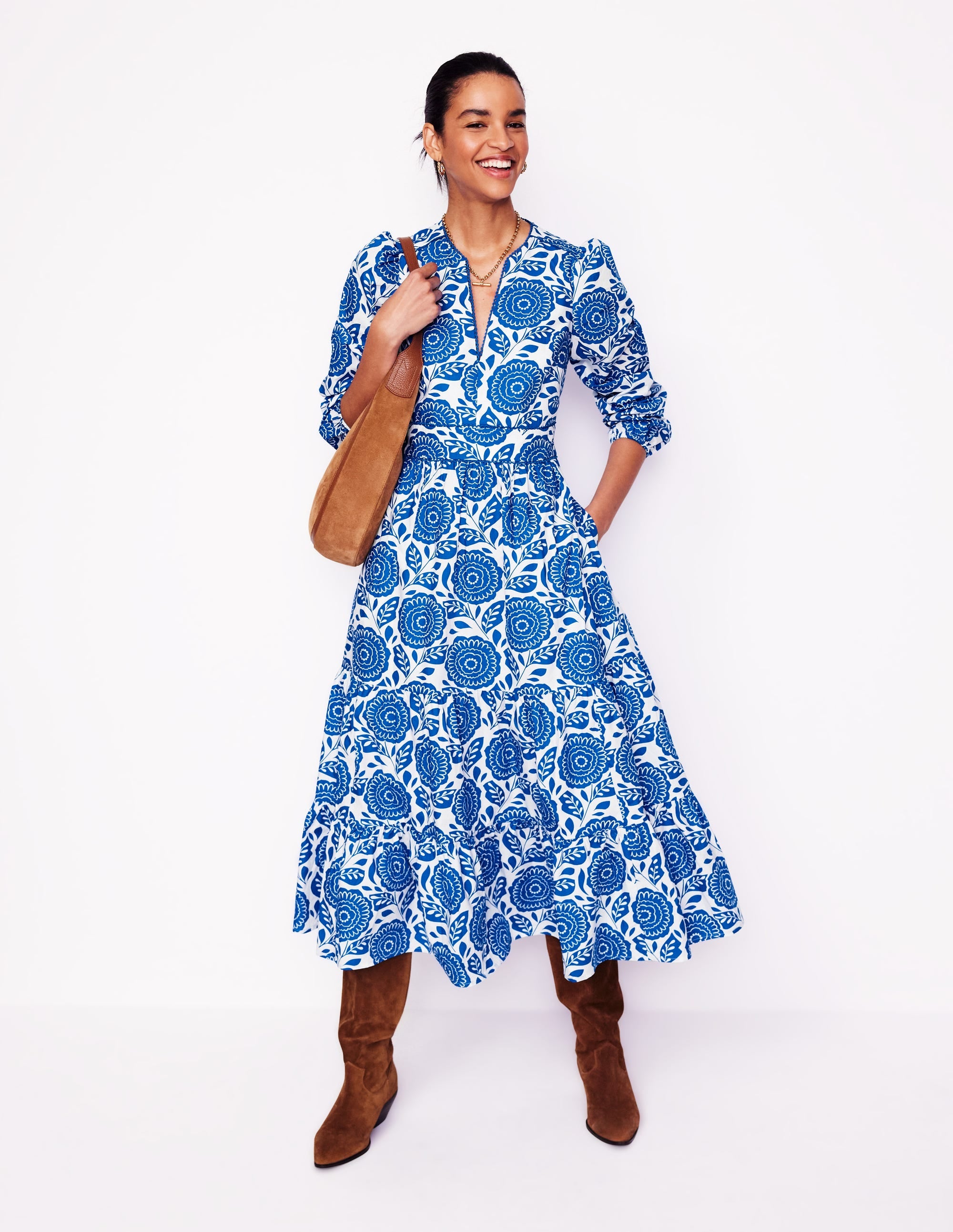 Violet Midi Dress-Gallery Blue, Dahlia Stamp - Image 5