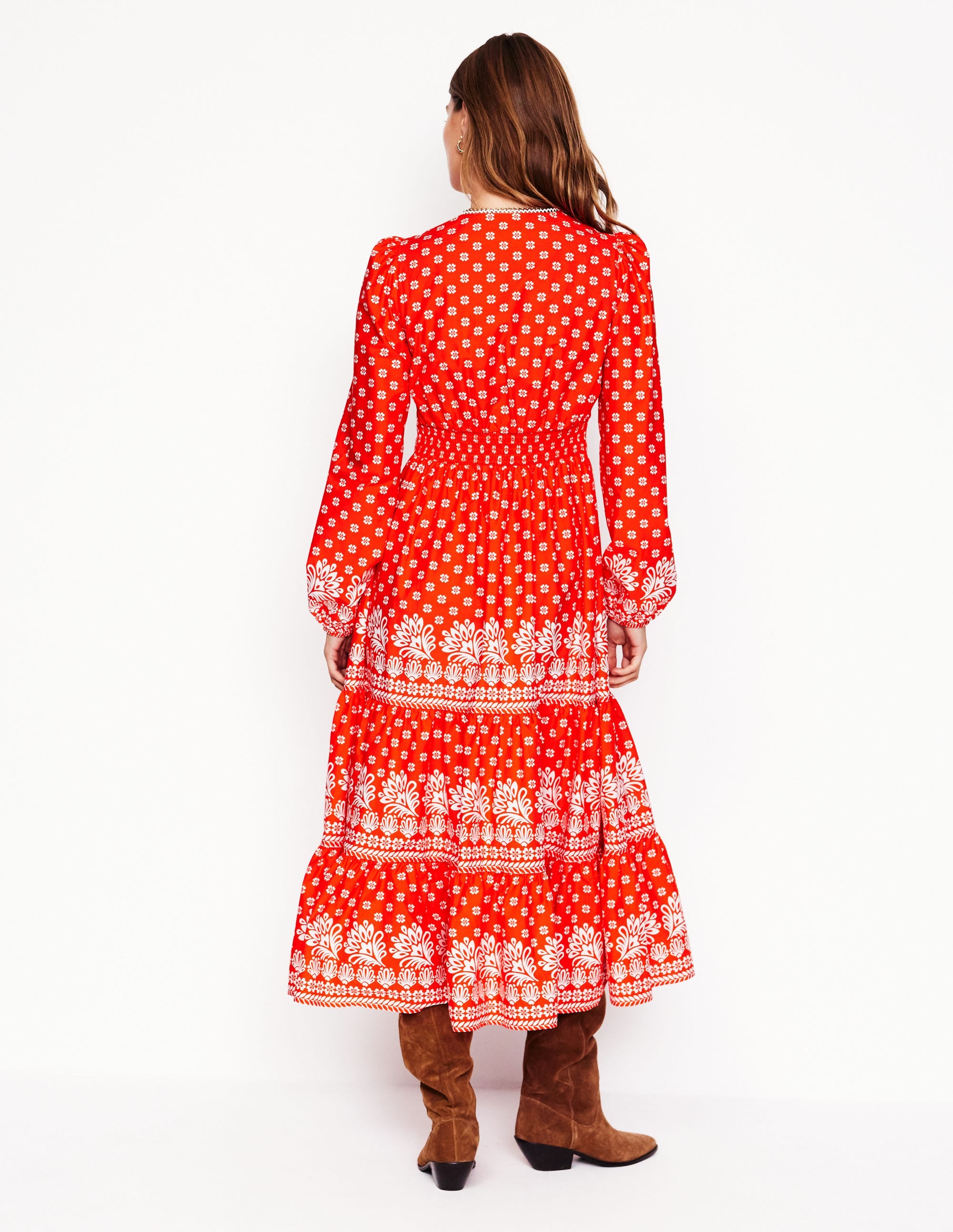 Violet Midi Dress-Firecracker Red, Palm Flora - Image 4