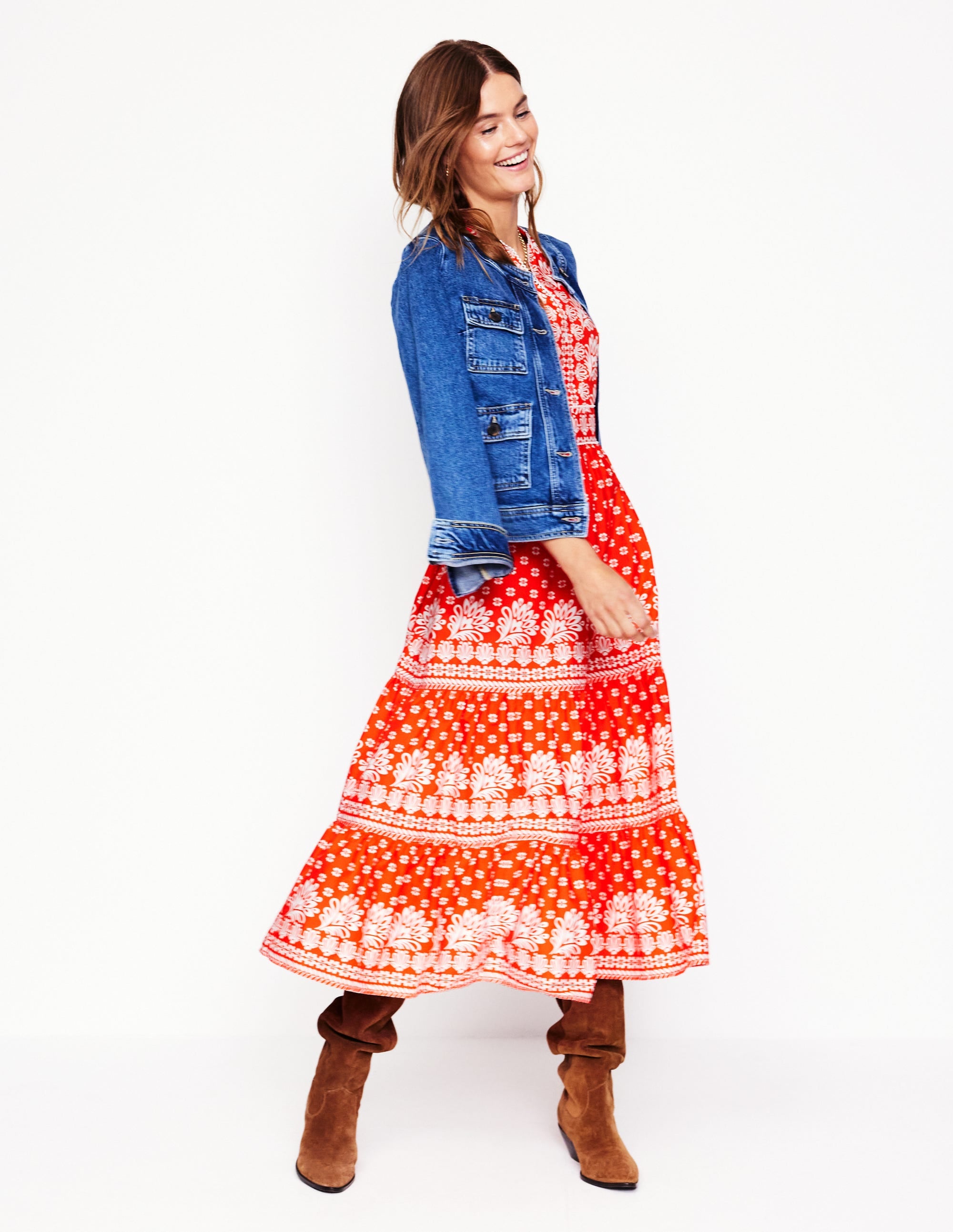 Violet Midi Dress-Firecracker Red, Palm Flora - Image 6