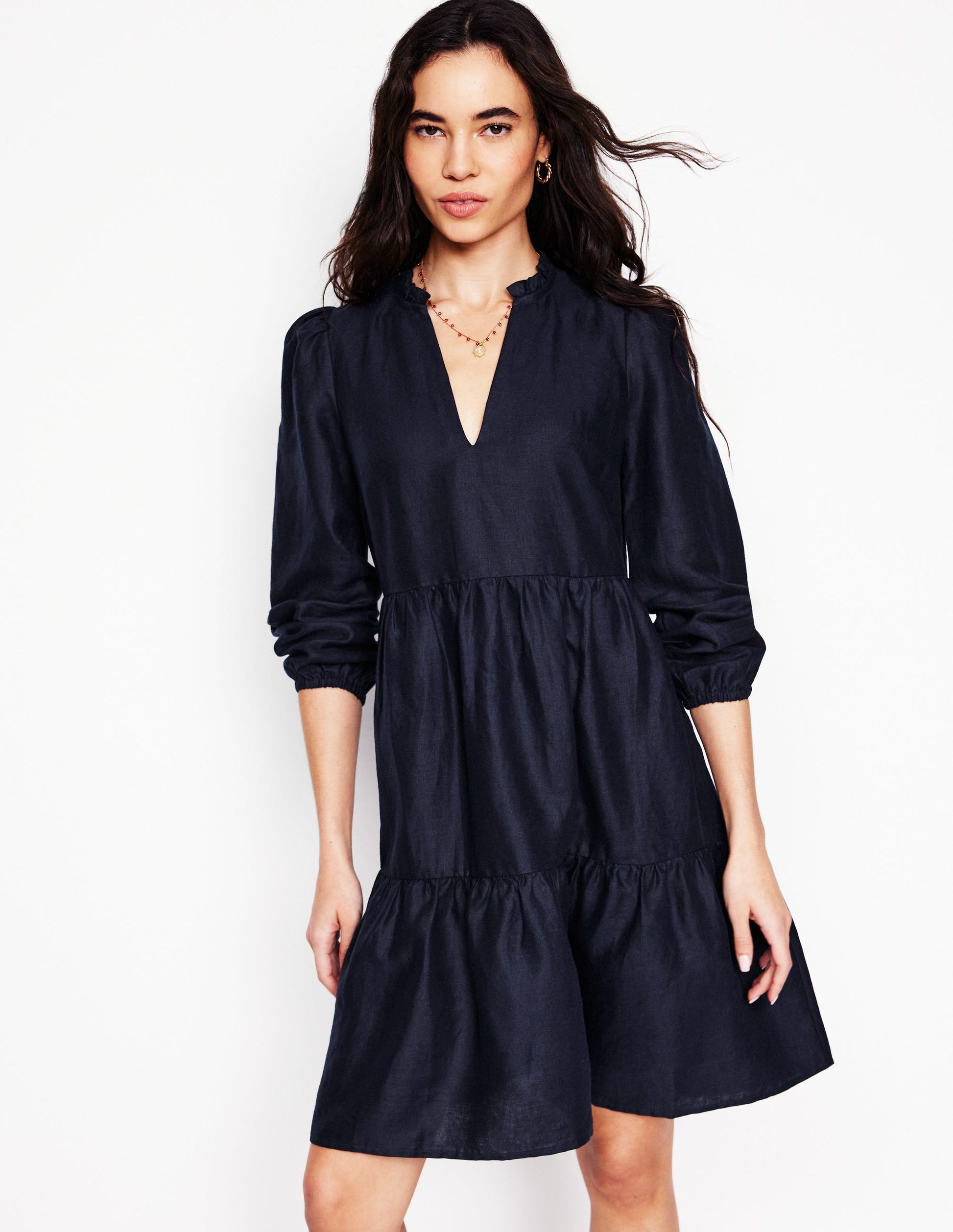 Esme Linen Mini Dress-Navy | Boden UK Esme Linen Mini Dress-Navy | Boden UK