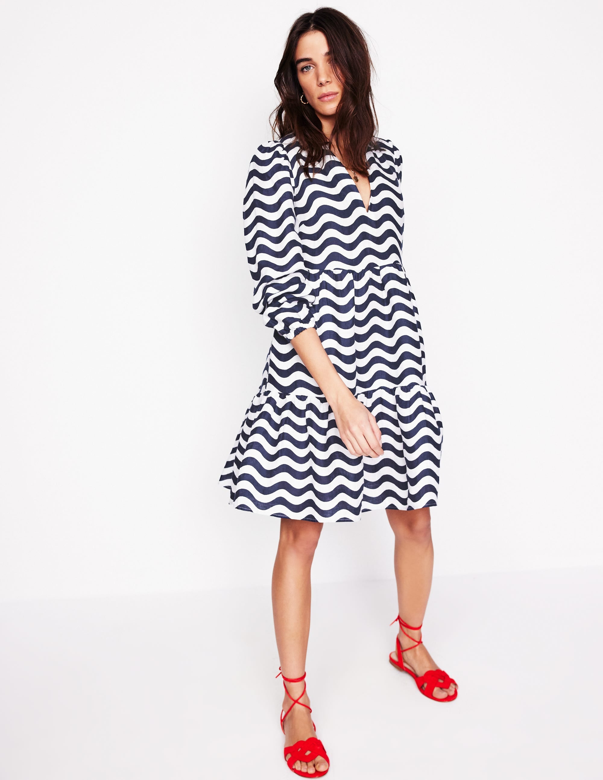 Esme Linen Mini Dress-French Navy, Mono Wave - Image 1