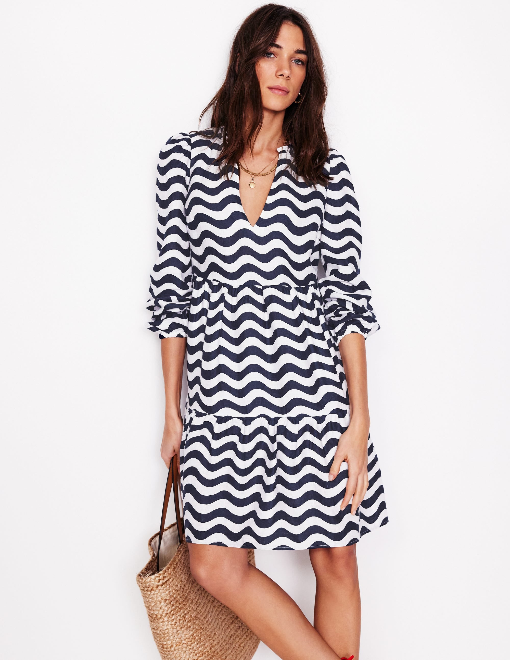 Esme Linen Mini Dress-French Navy, Mono Wave - Image 5