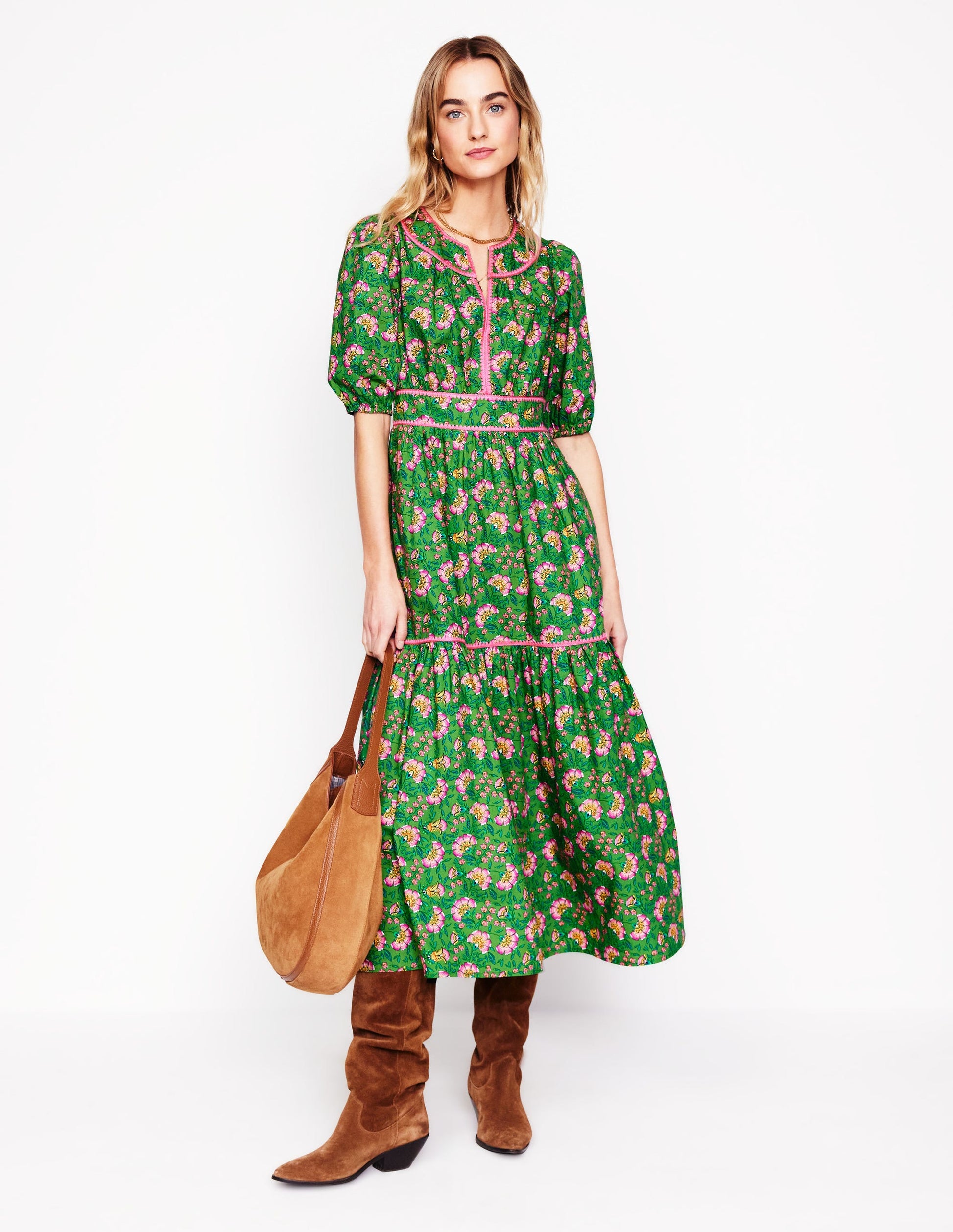 Rhea Embroidered Midi Dress-Green, Decorative Vine | Boden AU Rhea Embroidered Midi Dress-Green, Decorative Vine | Boden AU