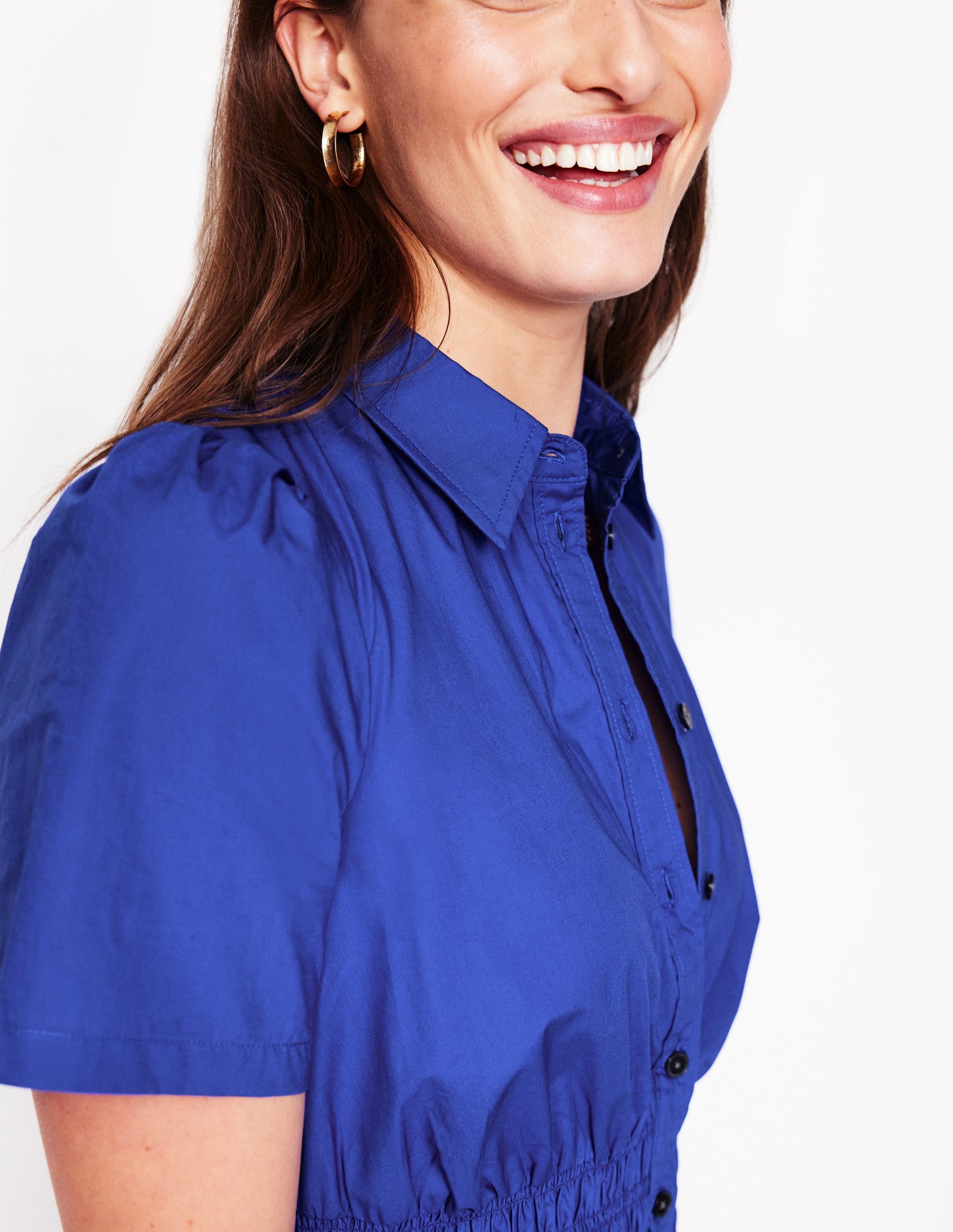 Jane Smocked Shirt Dress-Bright Blue Jane Smocked Shirt Dress-Bright Blue