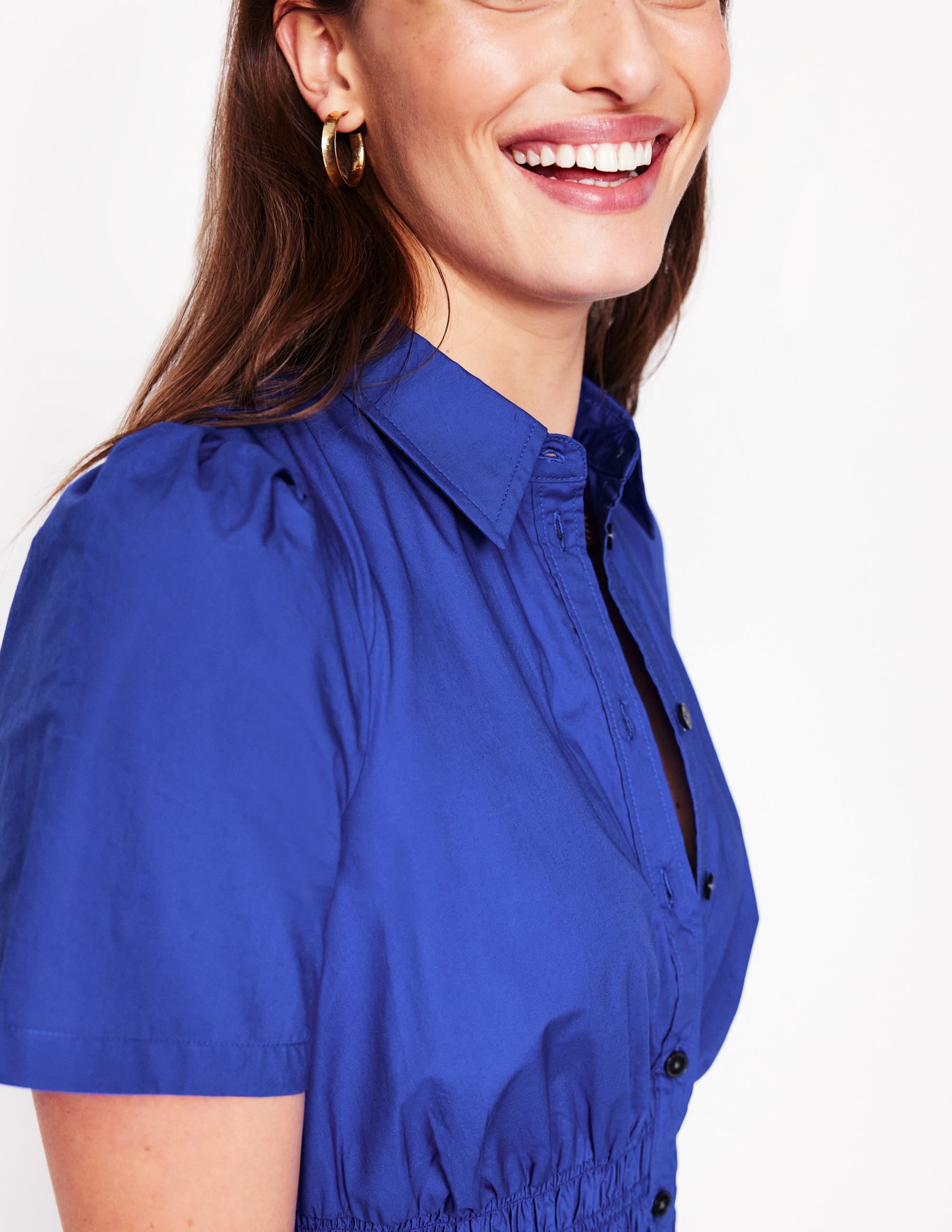 Jane Smocked Shirt Dress-Bright Blue - Image 3