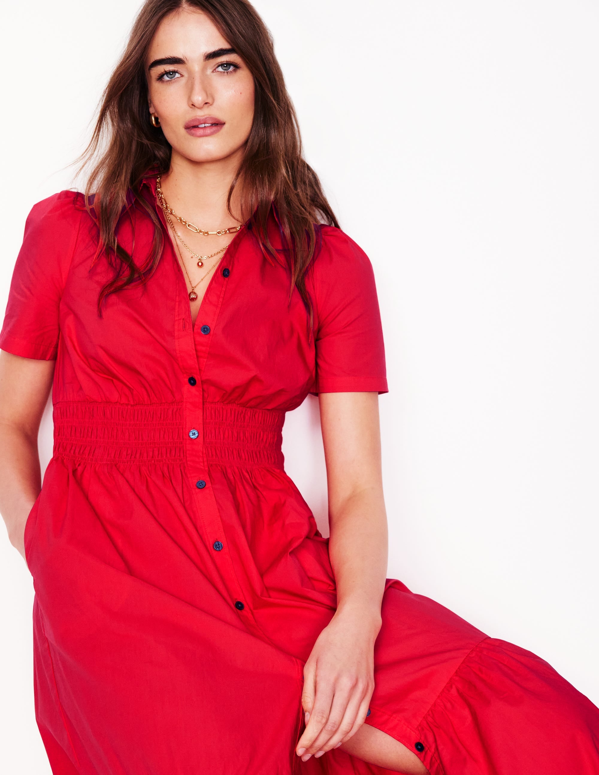 Jane Smocked Shirt Dress-Strawberry Tart Red - Image 1