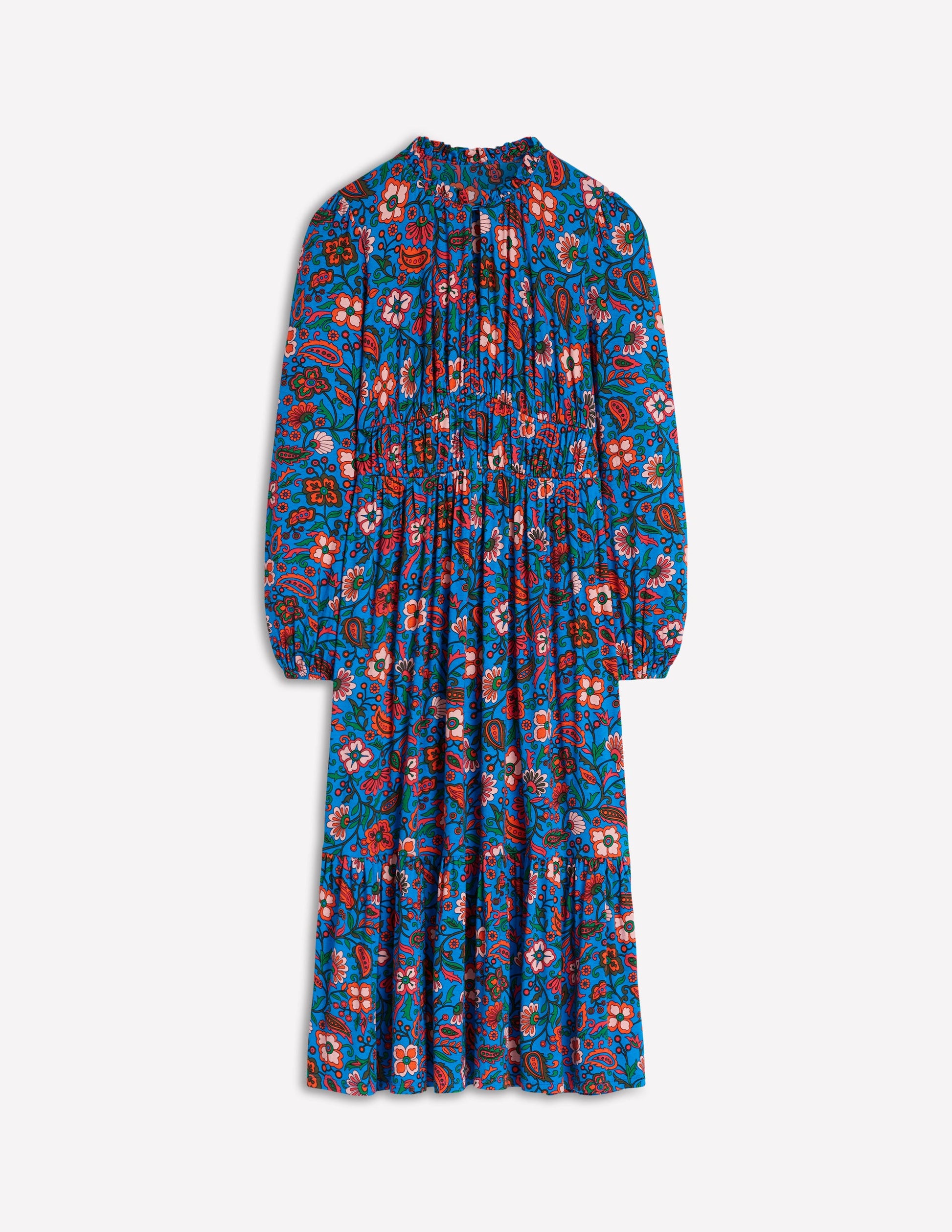 Rosamund Jersey Midi Tea Dress-Blue,Oriental Paradise-5