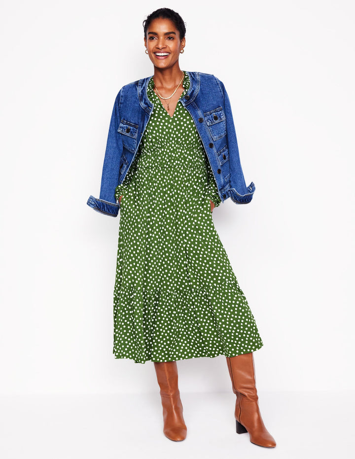 Rosamund Jersey Midi Tea Dress-Paradise Green, Abstract Dot