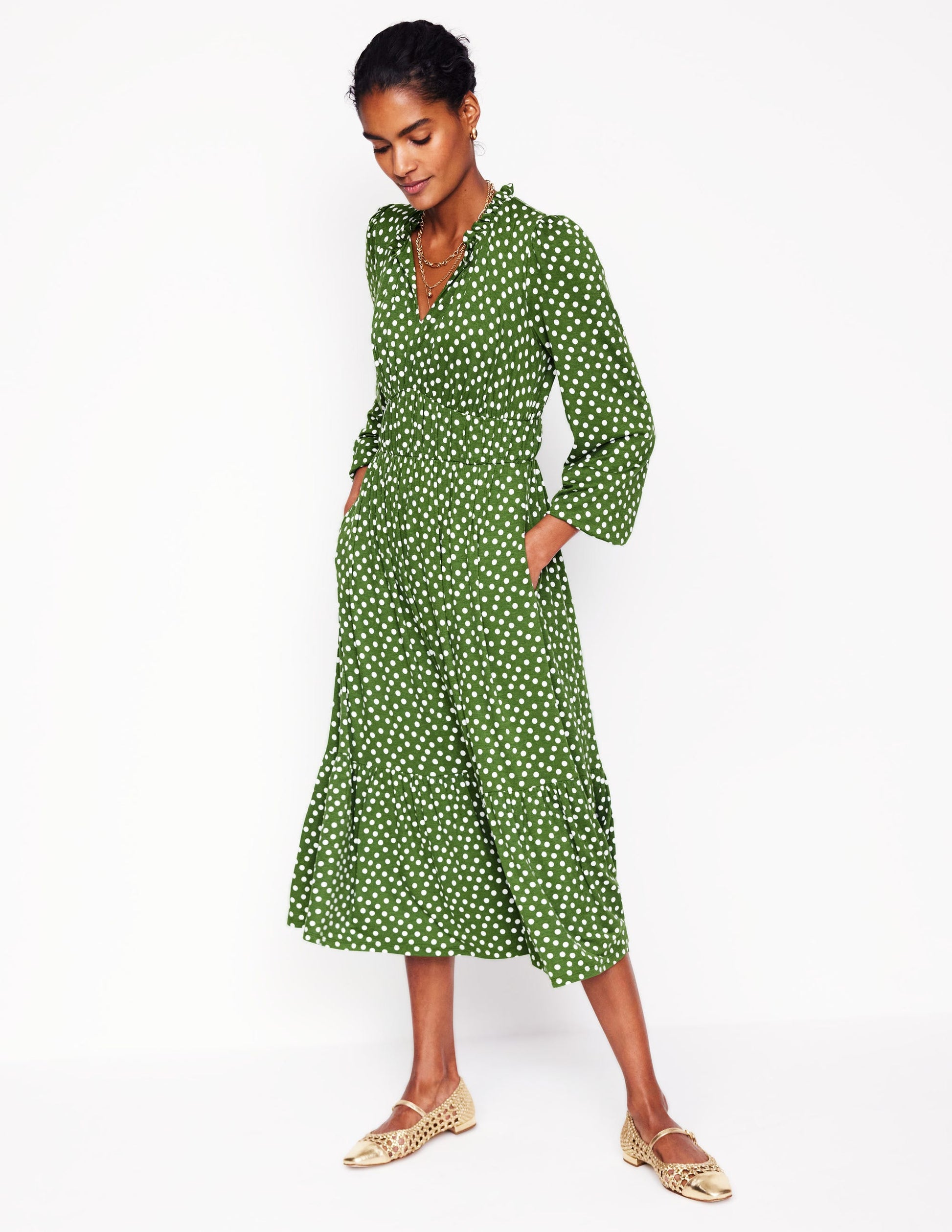 Rosamund Jersey Midi Tea Dress-Paradise Green, Abstract Dot | Boden UK Rosamund Jersey Midi Tea Dress-Paradise Green, Abstract Dot | Boden UK
