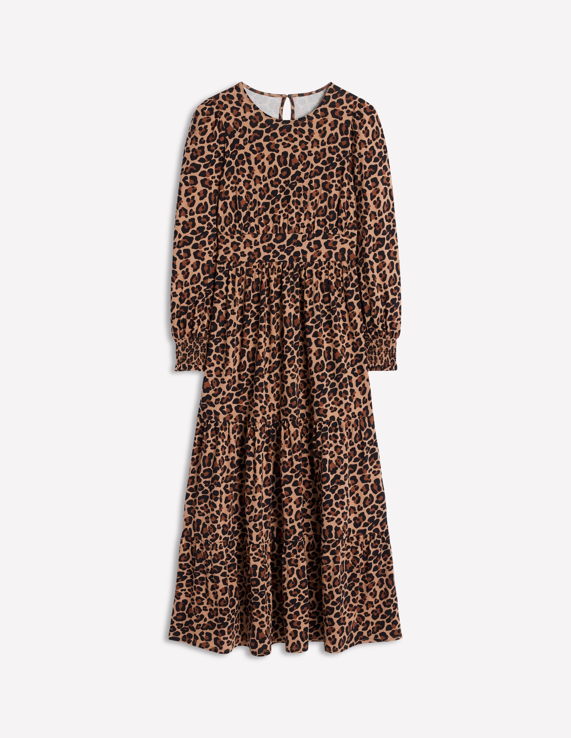 Tabitha Tiered Jersey Dress-Camel and Black, Cheetah Pop - Image 5