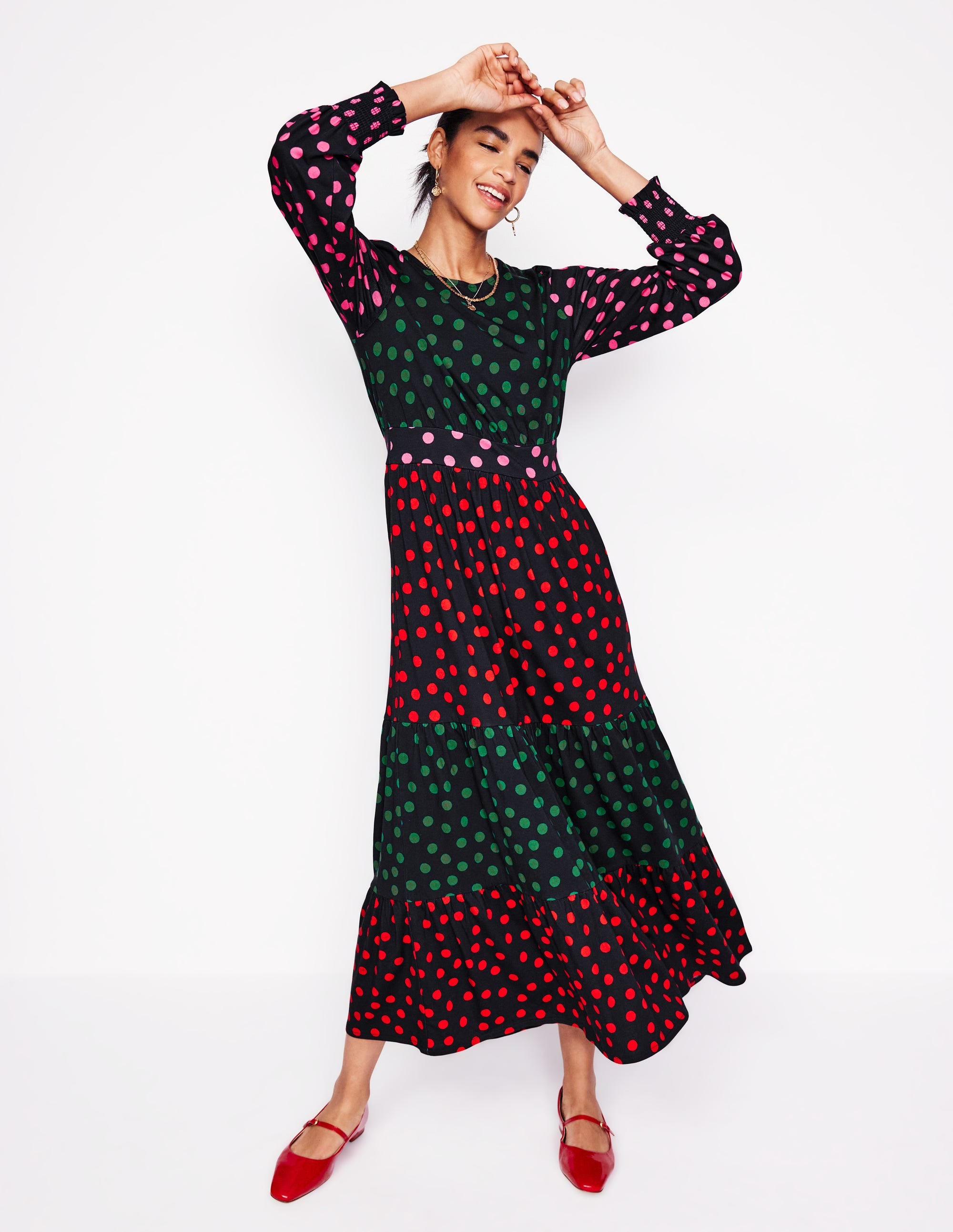 Tabitha Tiered Jersey Dress-Multi, Abstract Dot - Image 1
