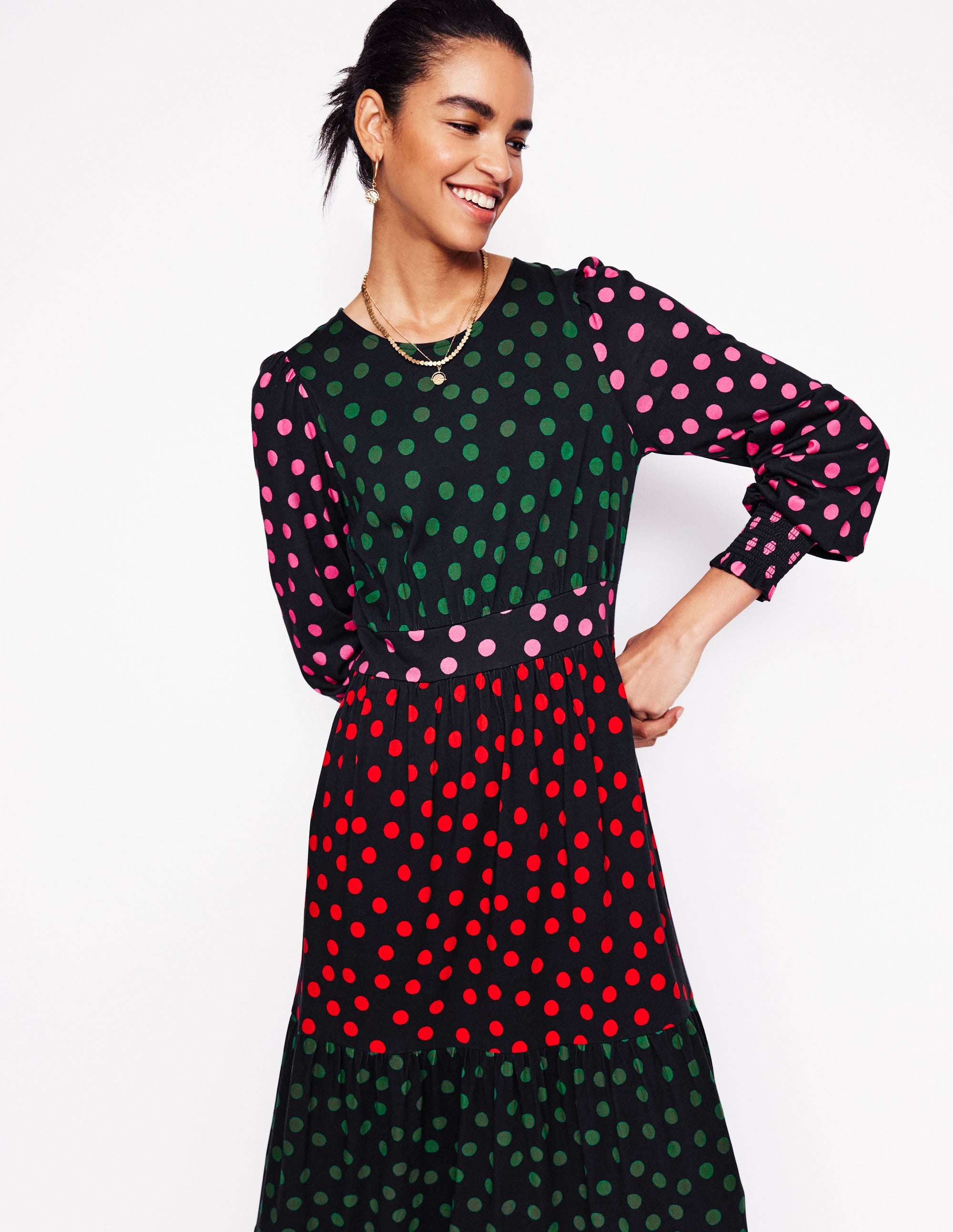 Tabitha Tiered Jersey Dress-Multi, Abstract Dot - Image 2