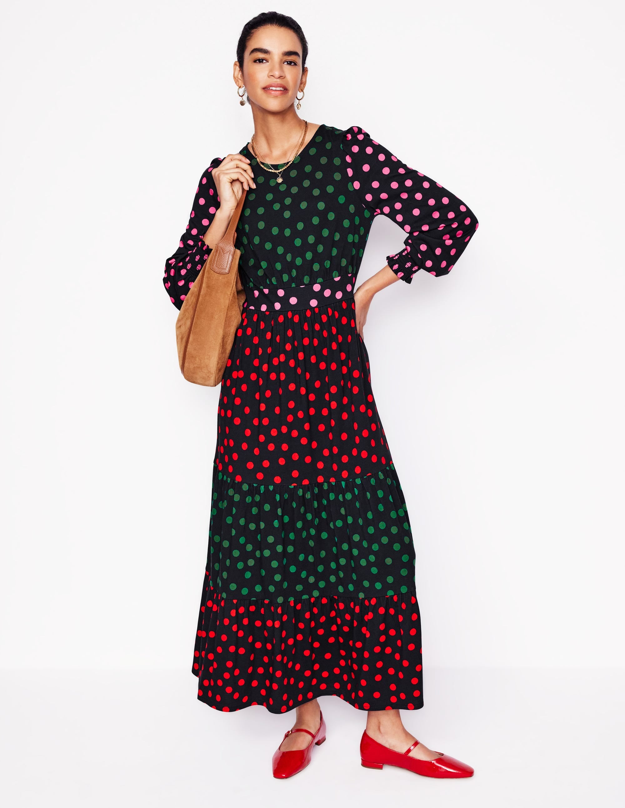 Tabitha Tiered Jersey Dress-Multi, Abstract Dot - Image 4
