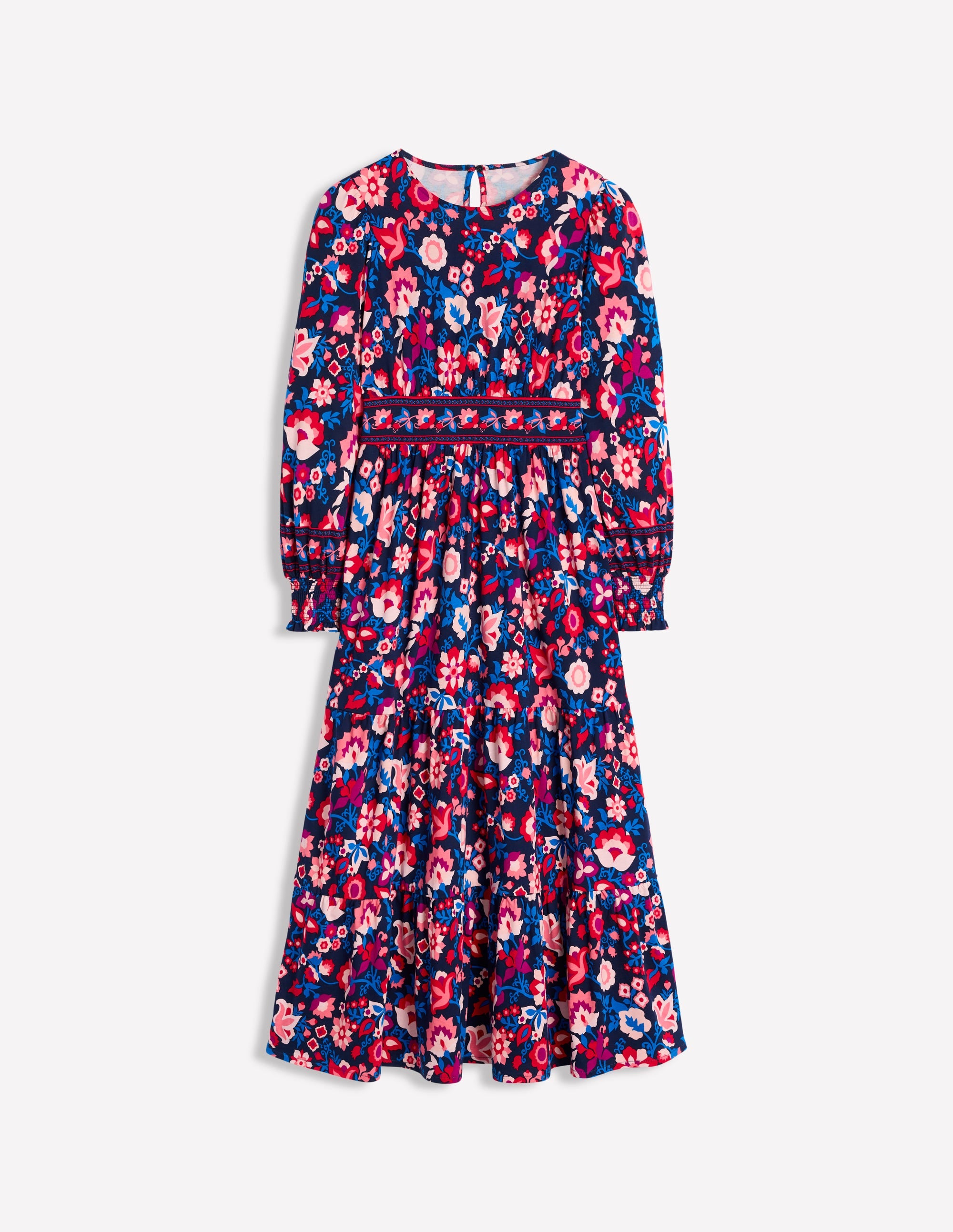 Tabitha Tiered Jersey Dress-College Navy, Garden Vine - Image 6