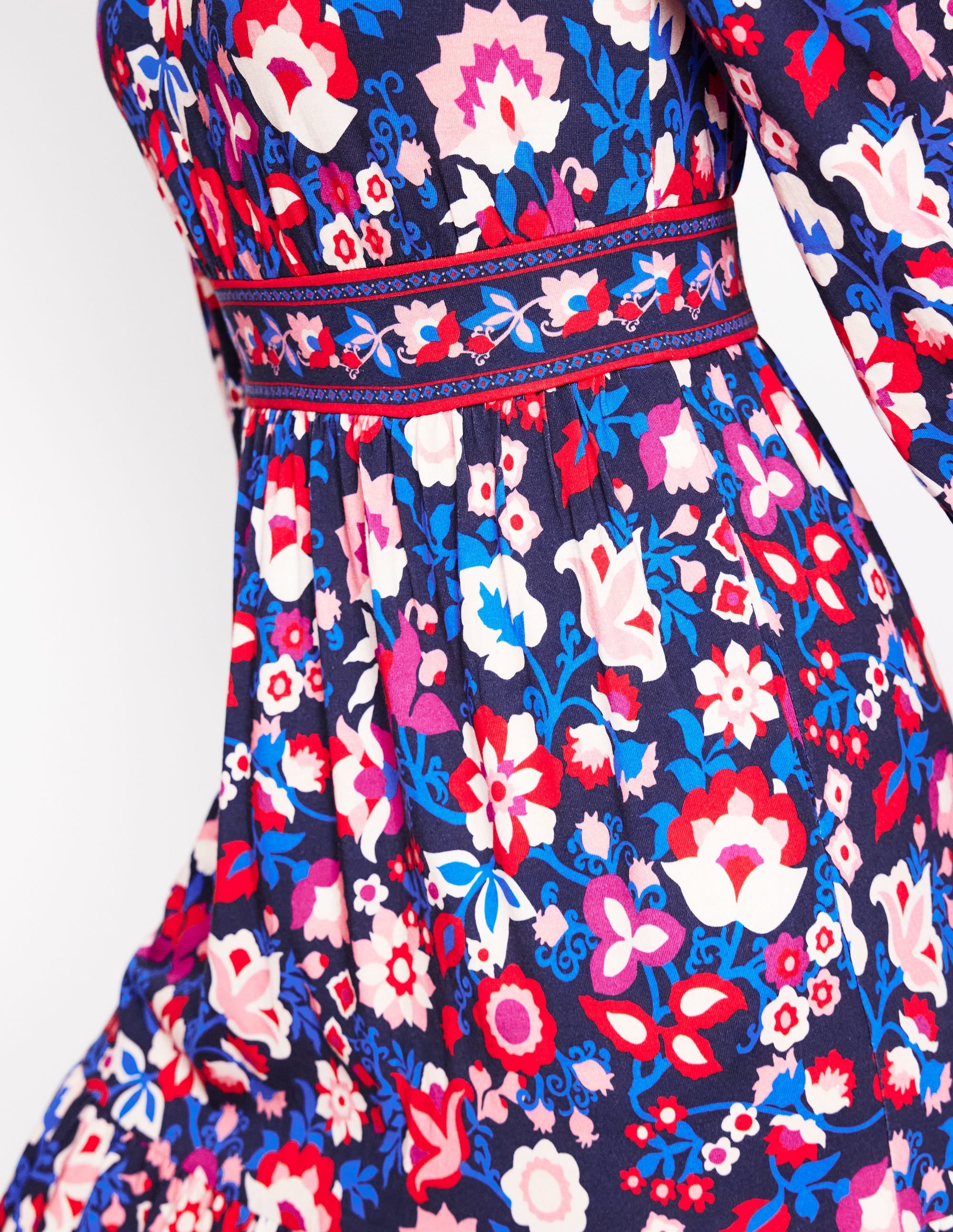 Tabitha Tiered Jersey Dress-College Navy, Garden Vine - Image 3