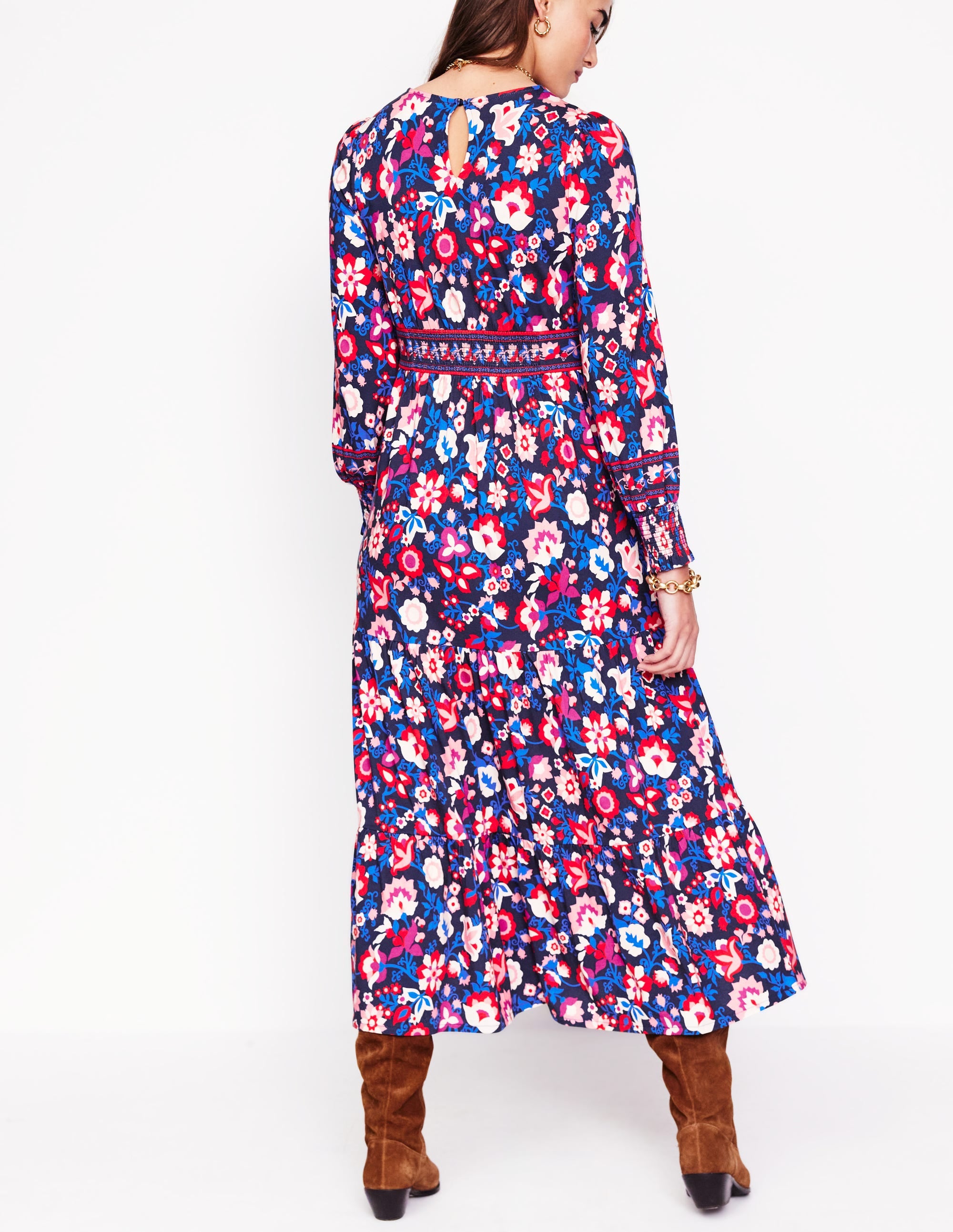Tabitha Tiered Jersey Dress-College Navy, Garden Vine - Image 4