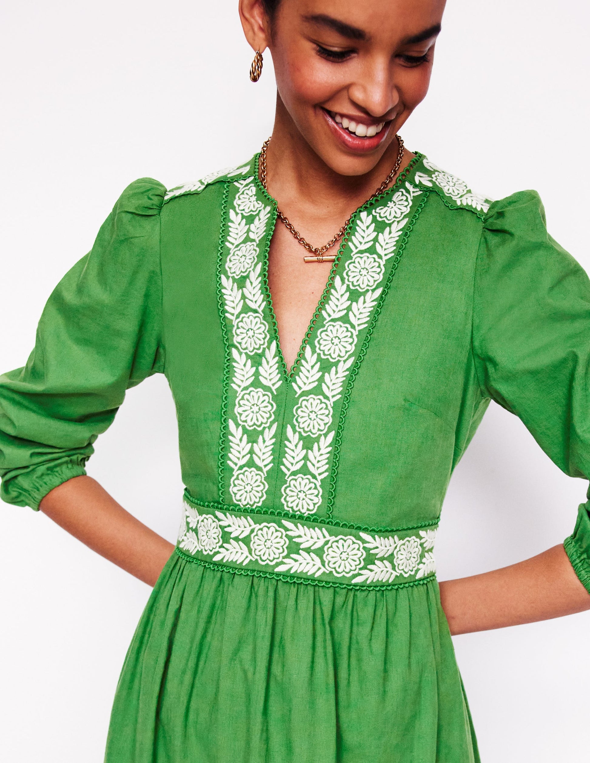 Violet Linen Blend Midi Dress-Paradise Green | Boden UK Violet Linen Blend Midi Dress-Paradise Green | Boden UK