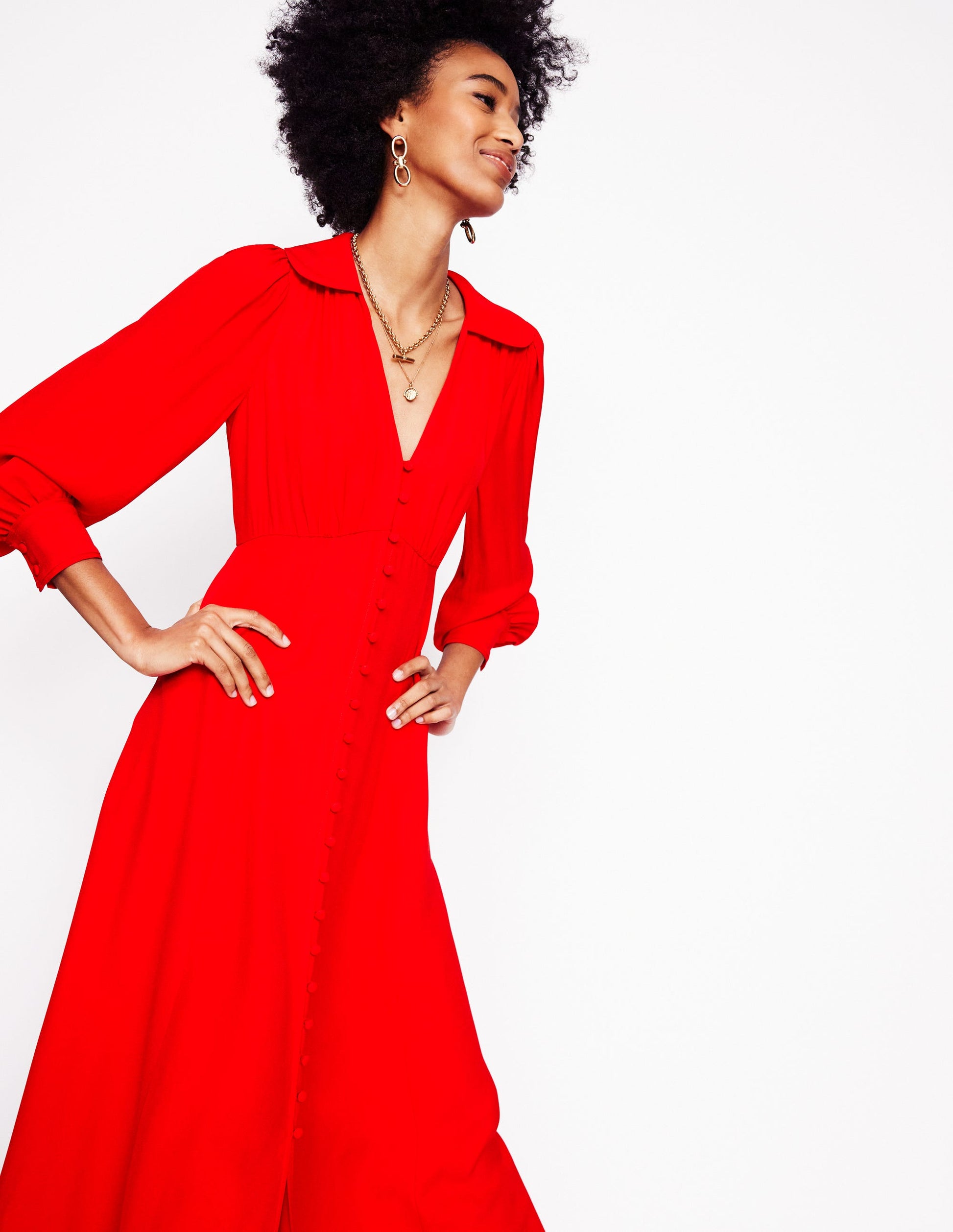 Scalloped Collar Tea Dress-Poppy Red Scalloped Collar Tea Dress-Poppy Red