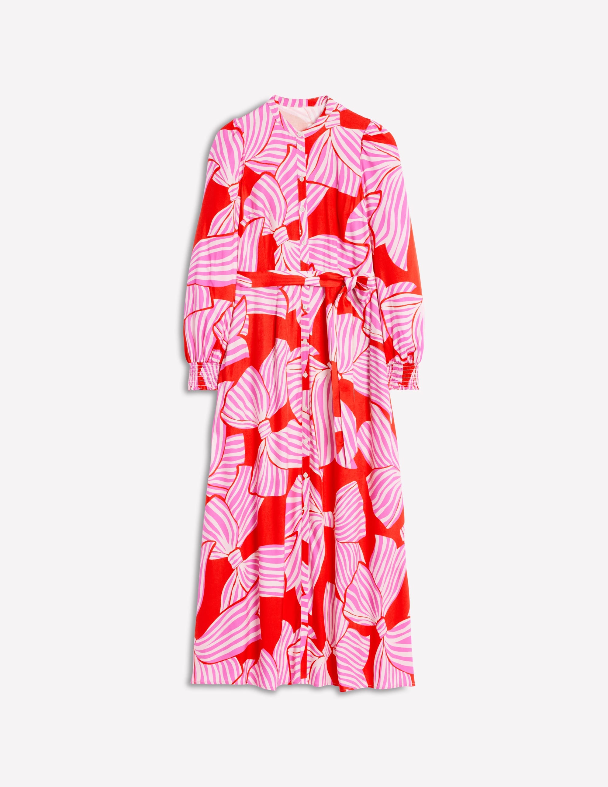 Ruby Collarless Shirt Dress-Rouge, Bow Scatter - Image 9