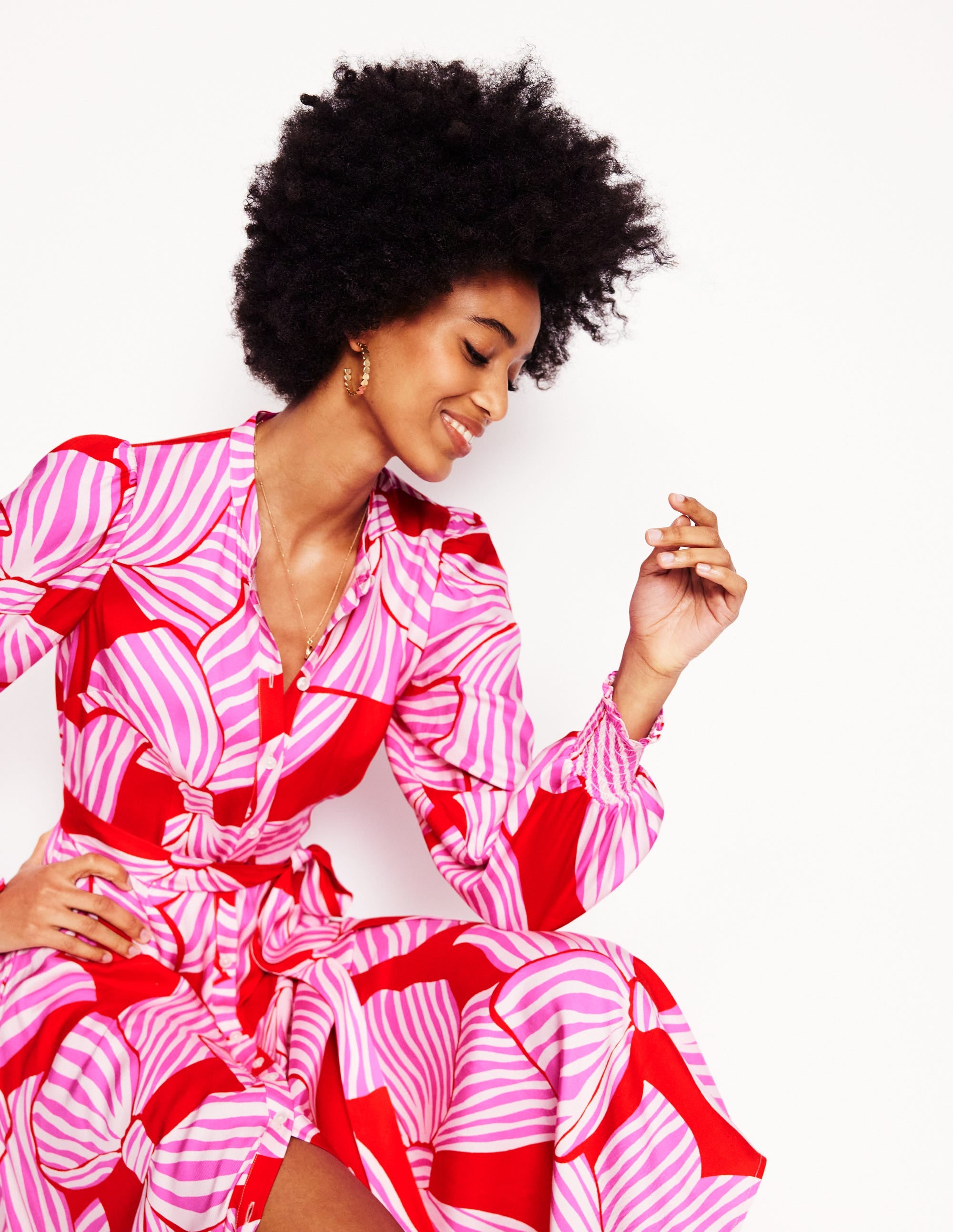 Ruby Collarless Shirt Dress-Rouge, Bow Scatter - Image 1