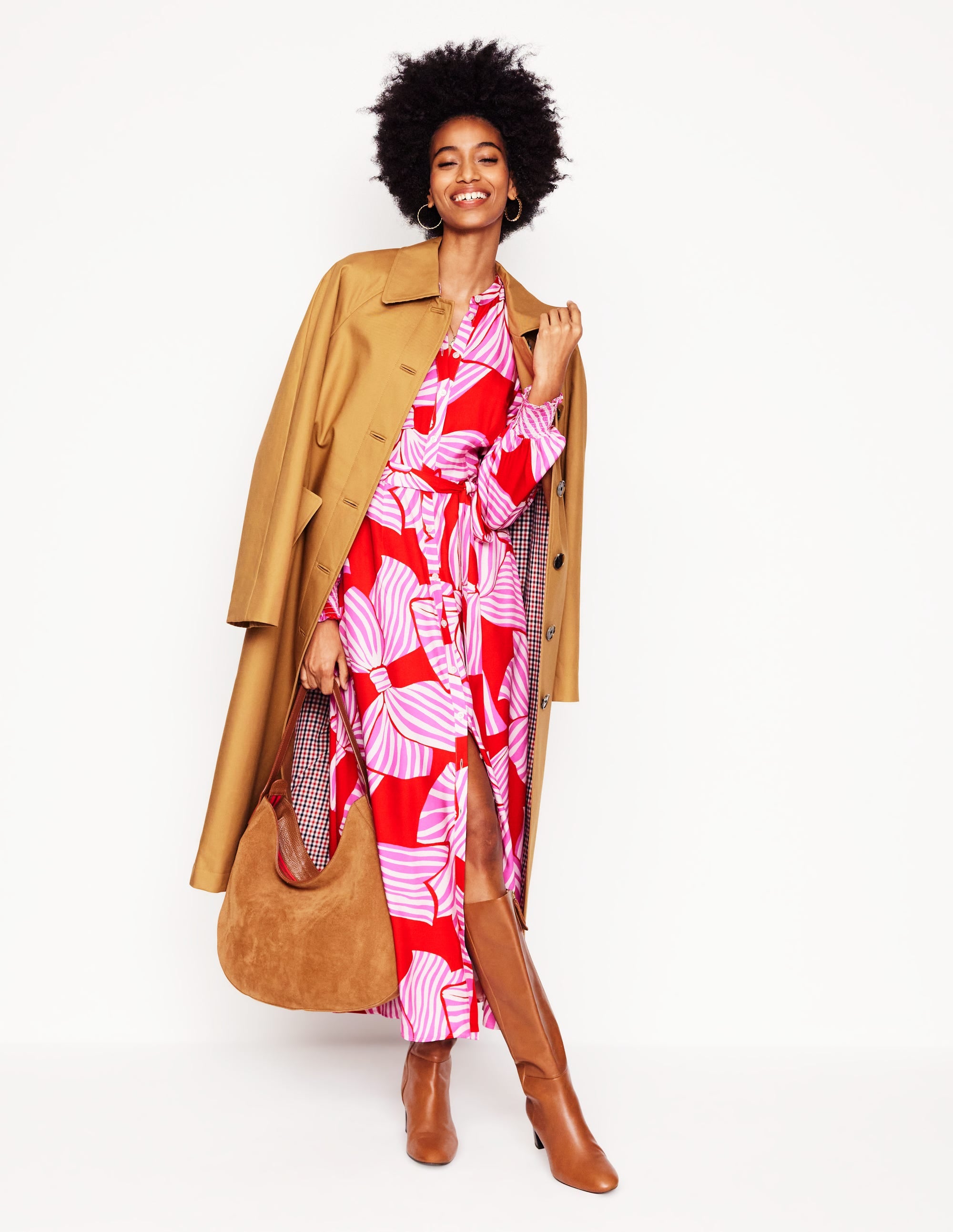 Ruby Collarless Shirt Dress-Rouge, Bow Scatter - Image 6