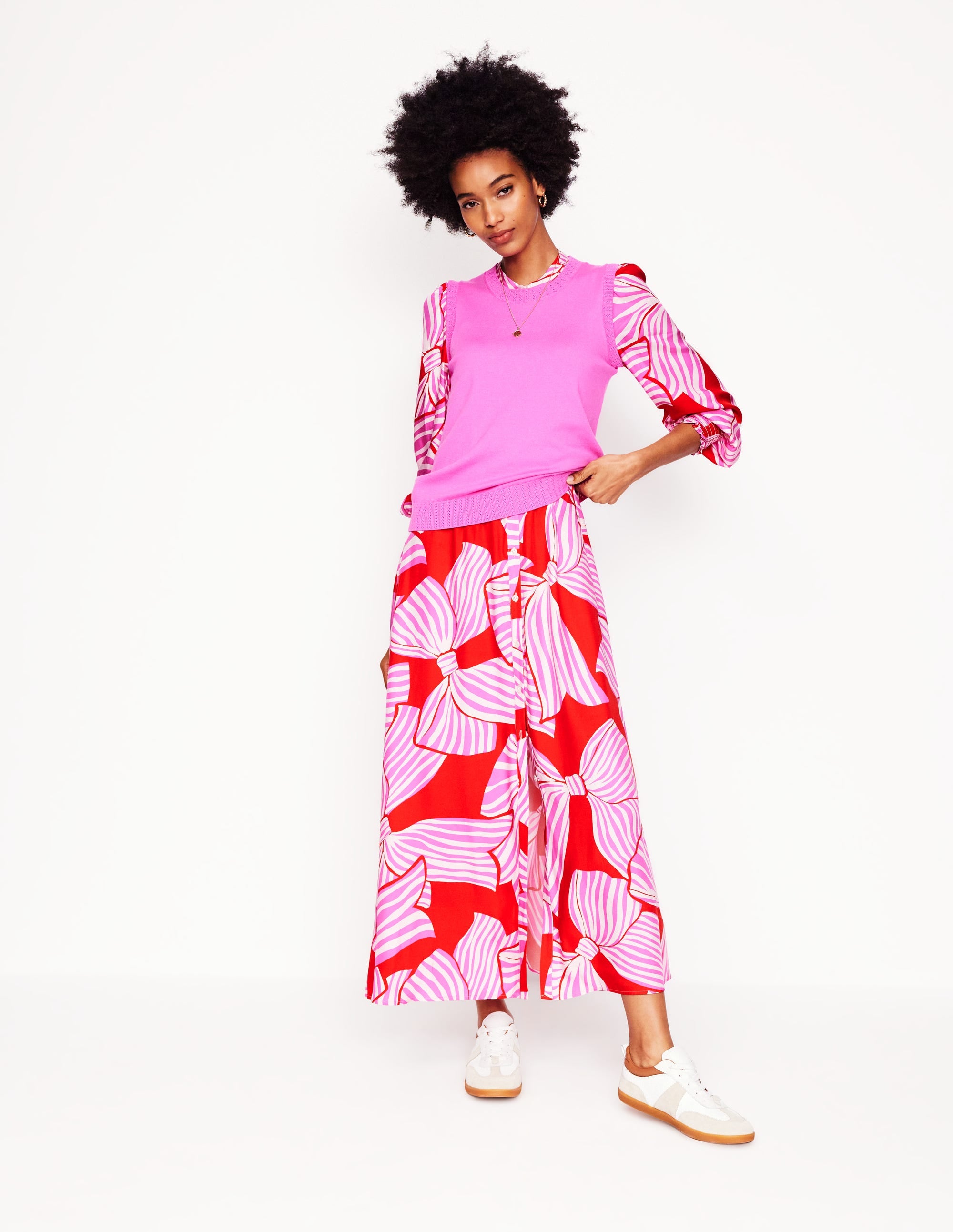 Ruby Collarless Shirt Dress-Rouge, Bow Scatter - Image 7