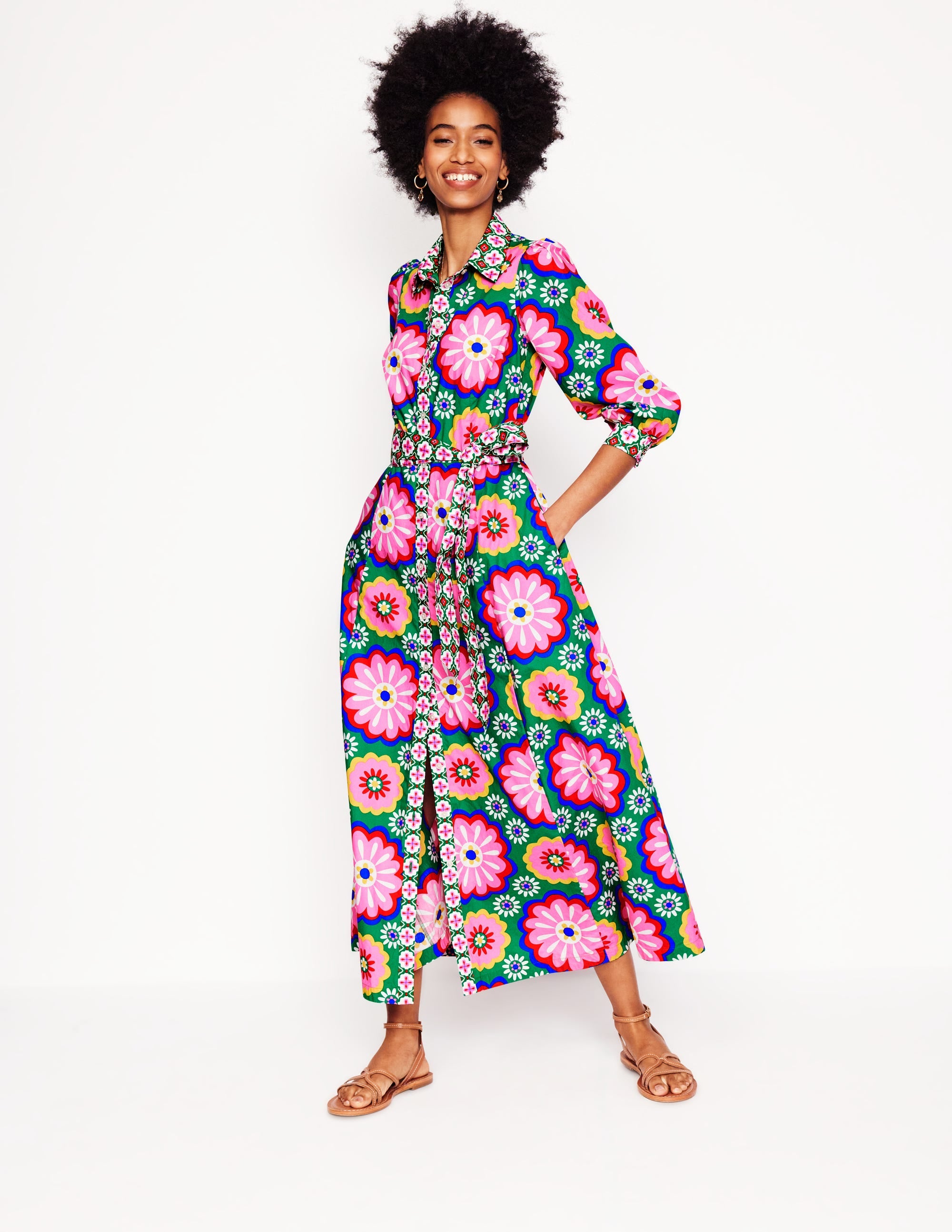Clara Cotton Shirt Dress-Multi, Flower Tile - Image 1