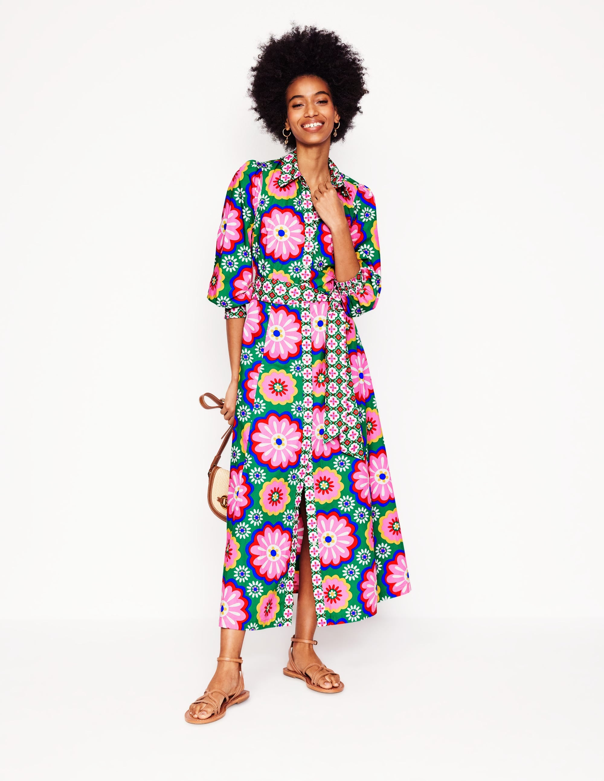 Clara Cotton Shirt Dress-Multi, Flower Tile - Image 4
