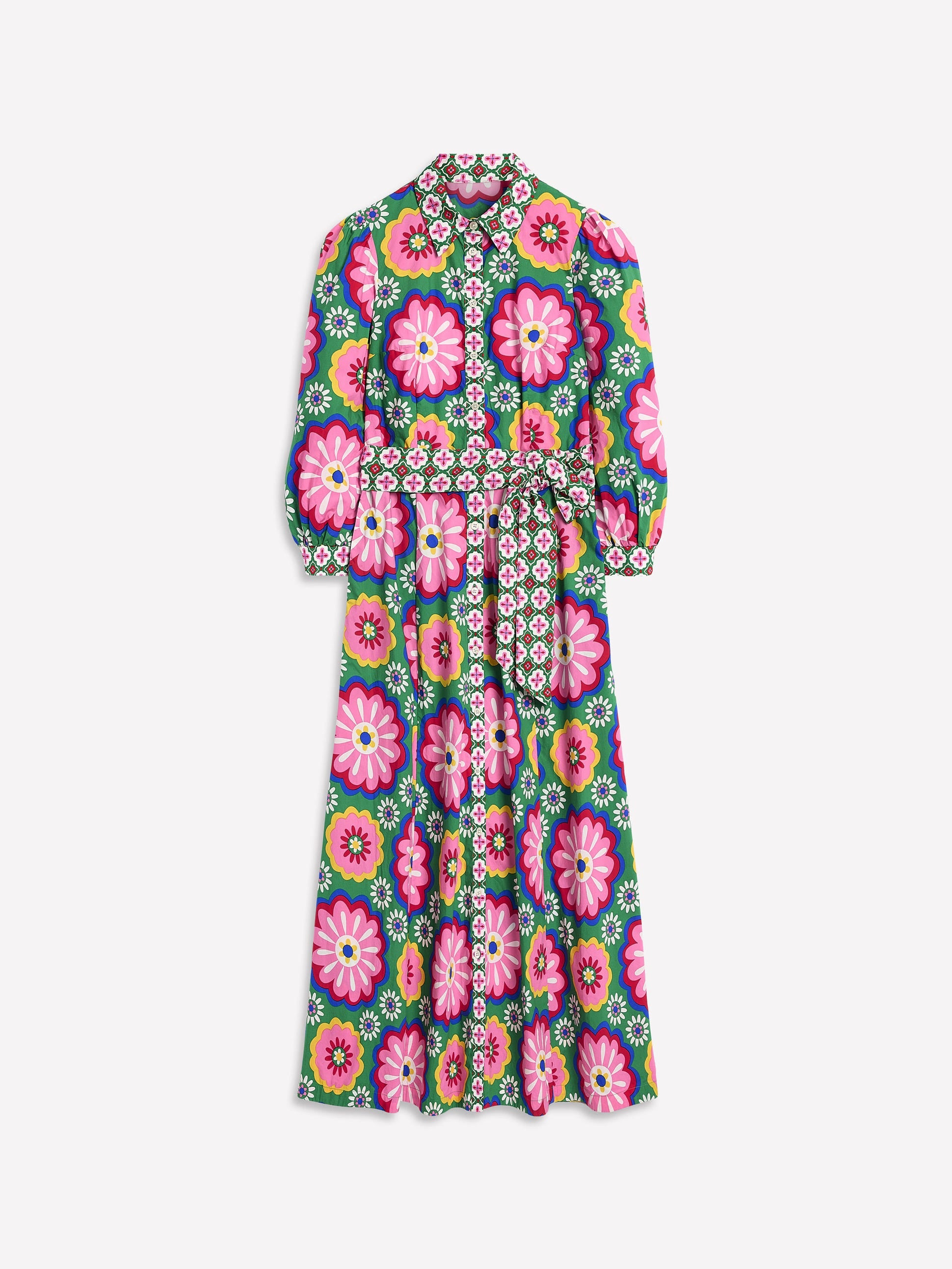 Clara Cotton Shirt Dress-Multi, Flower Tile - Image 6