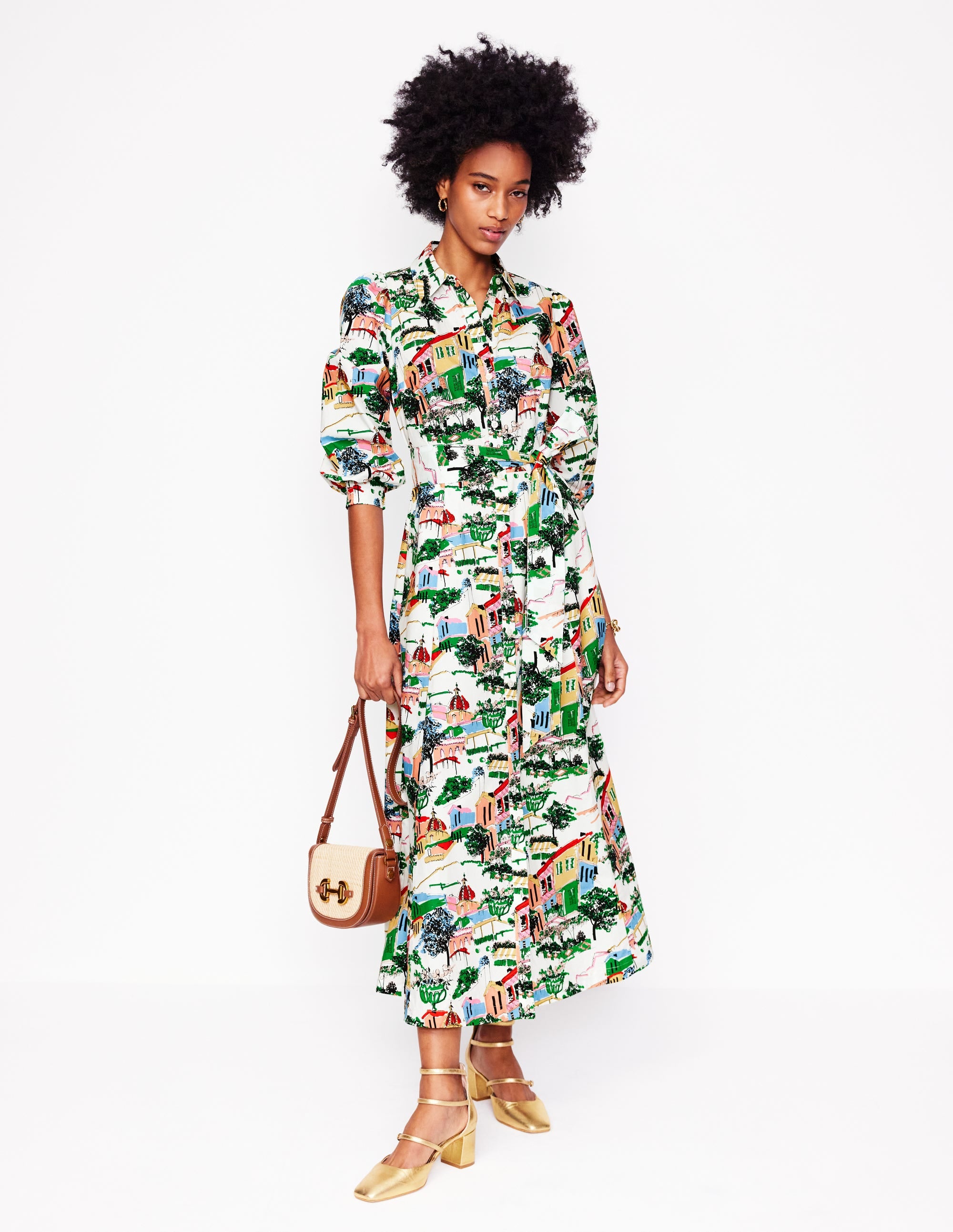 Clara Cotton Shirt Dress-Multi, Painted Village - Image 5