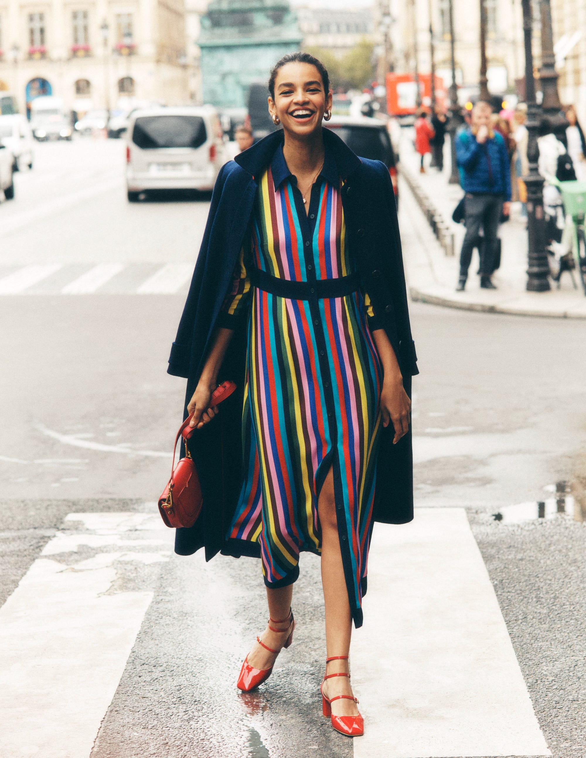 Empire Shirt Dress-Blue, Chestnut Multistripe - Image 2
