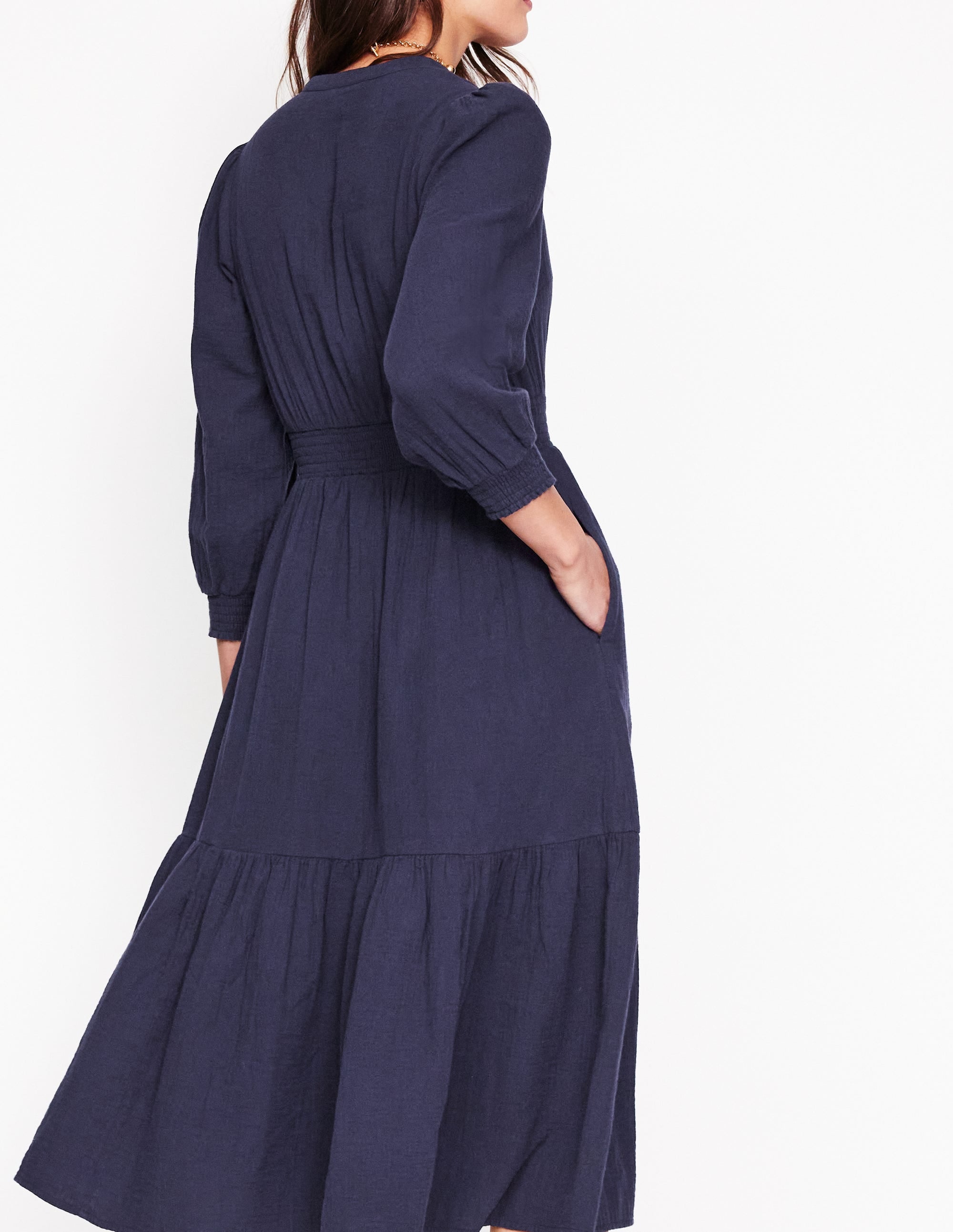 Elena Double Cloth Midi Dress-Navy - Image 3