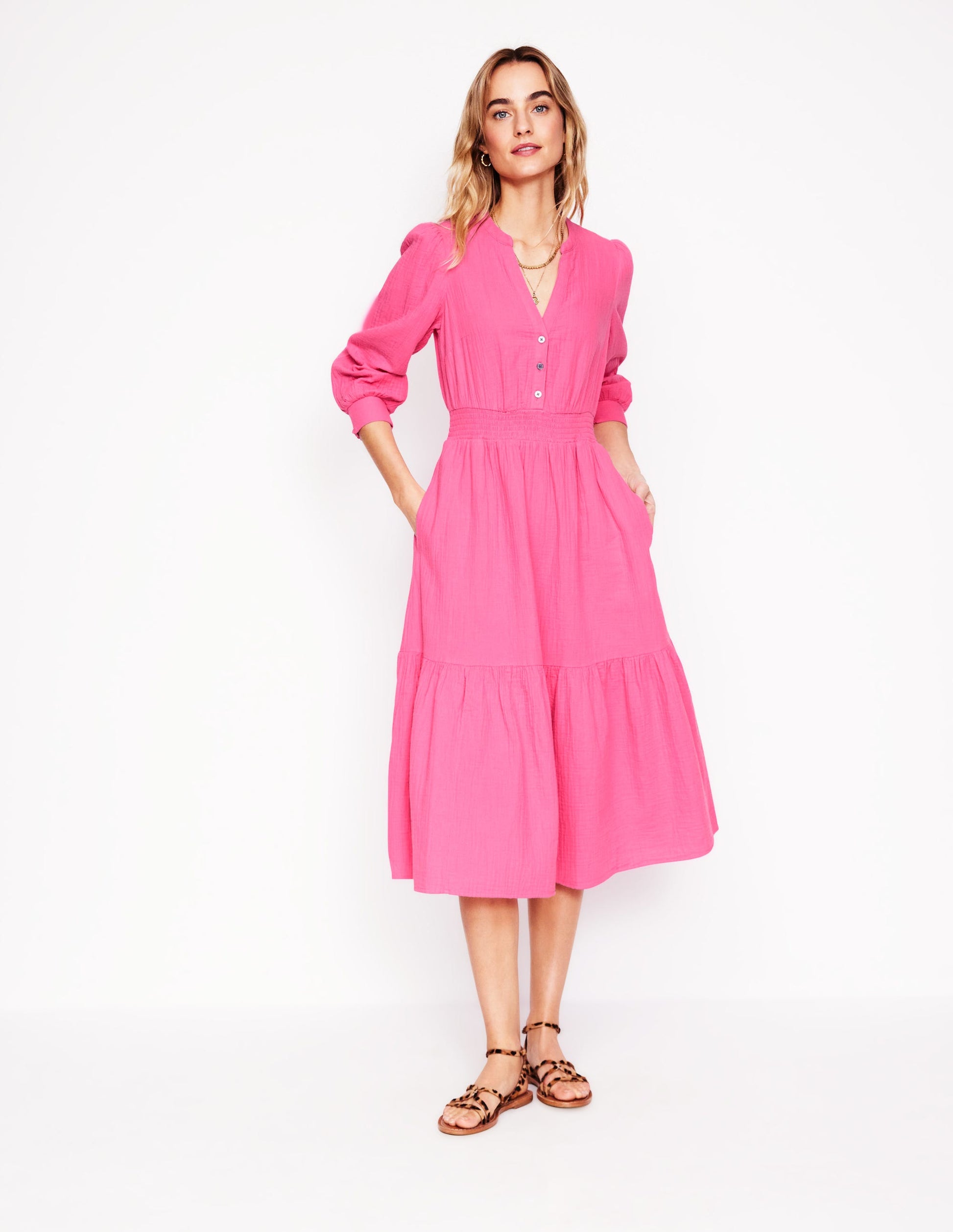boden pink dress Boden Women's Ava Linen Blend Midi Dress in Pink