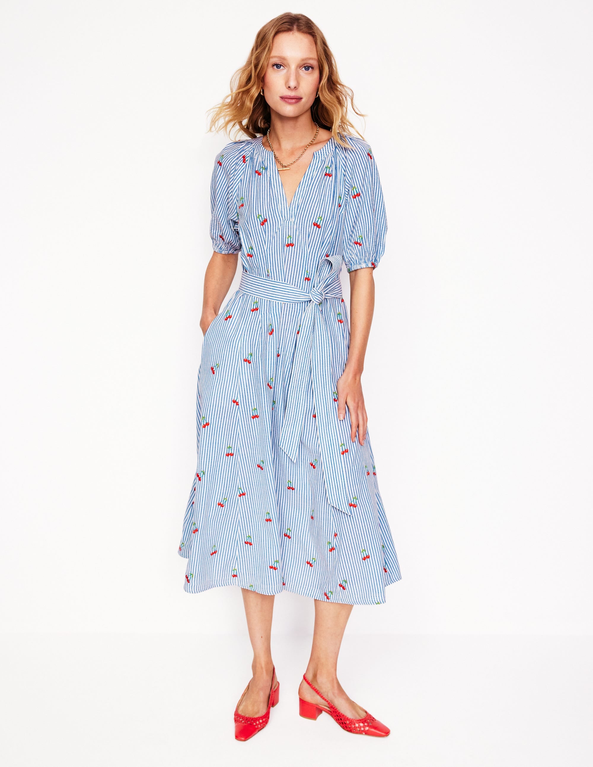 Bria Embroidered Midi Dress-Cherries Embroidery - Image 1