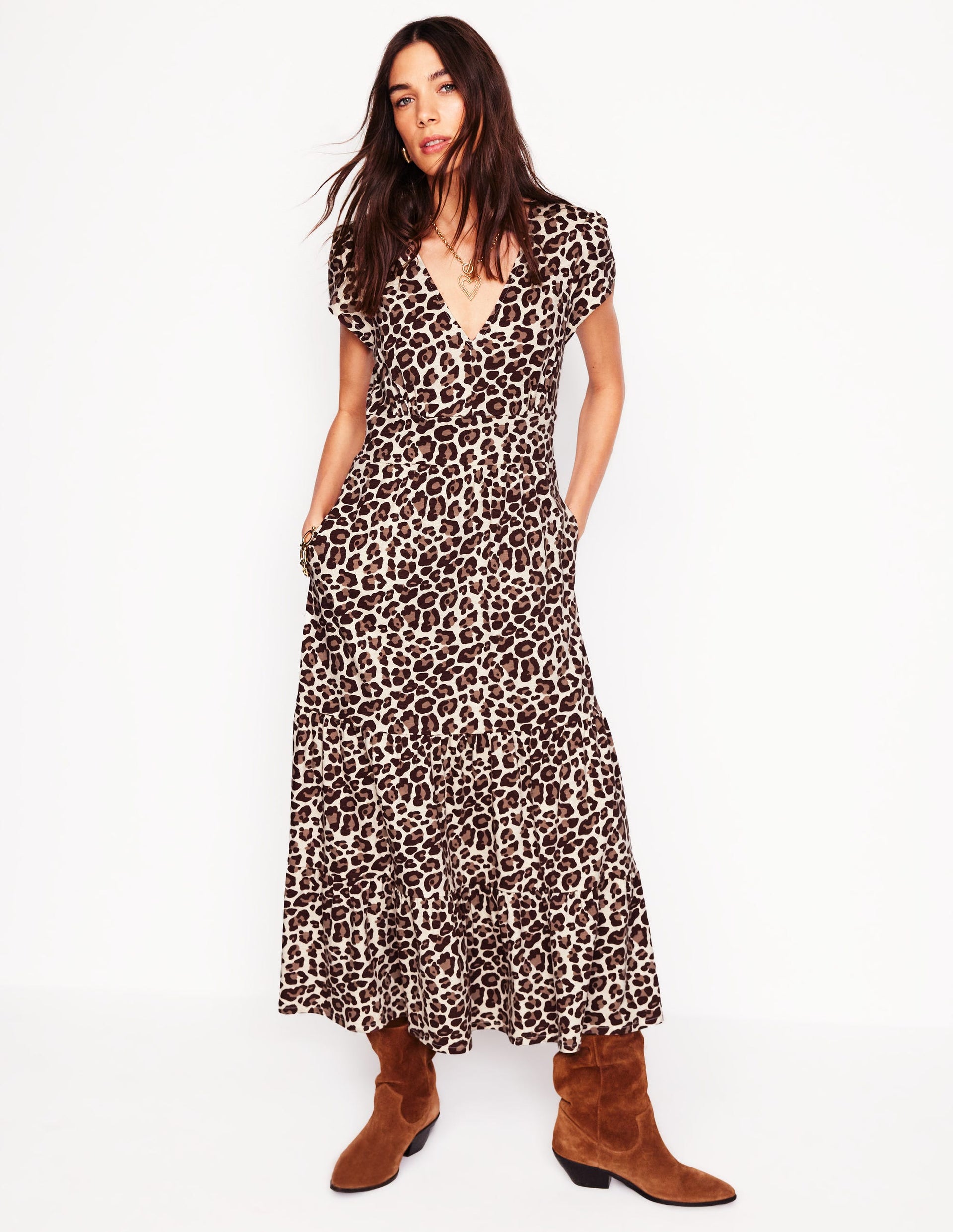 Eloise Tiered Jersey Dress-Cheetah Pop | Boden UK Eloise Tiered Jersey Dress-Cheetah Pop | Boden UK
