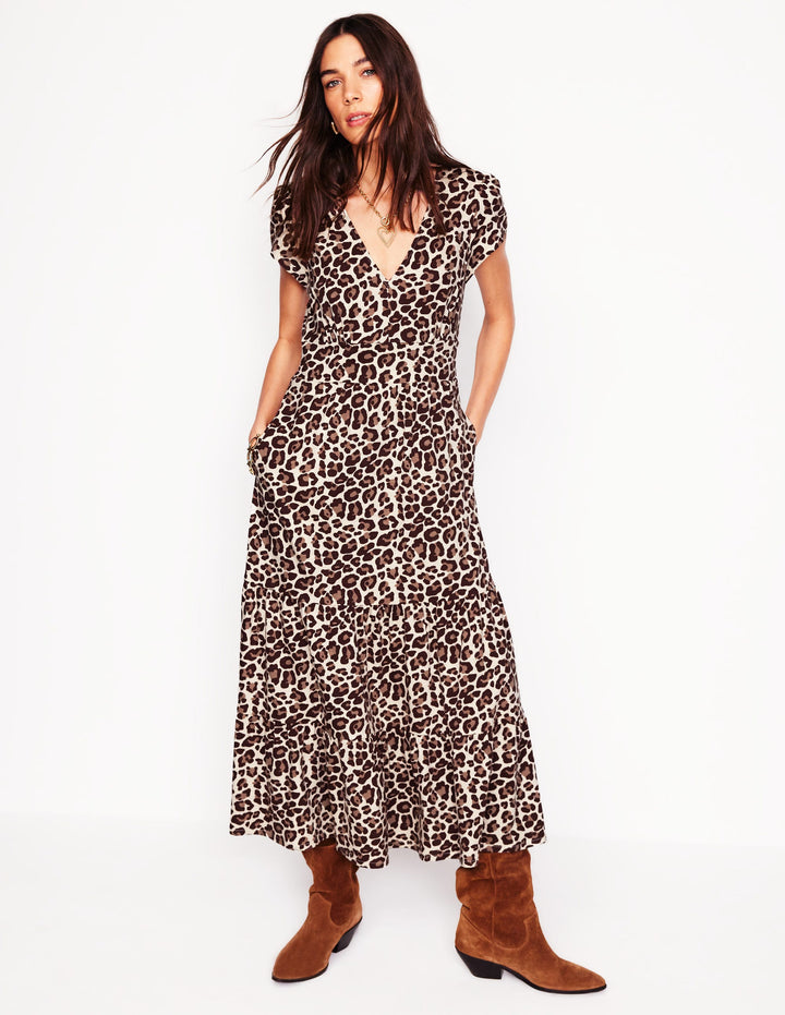 Eloise Tiered Jersey Dress-Cheetah Pop
