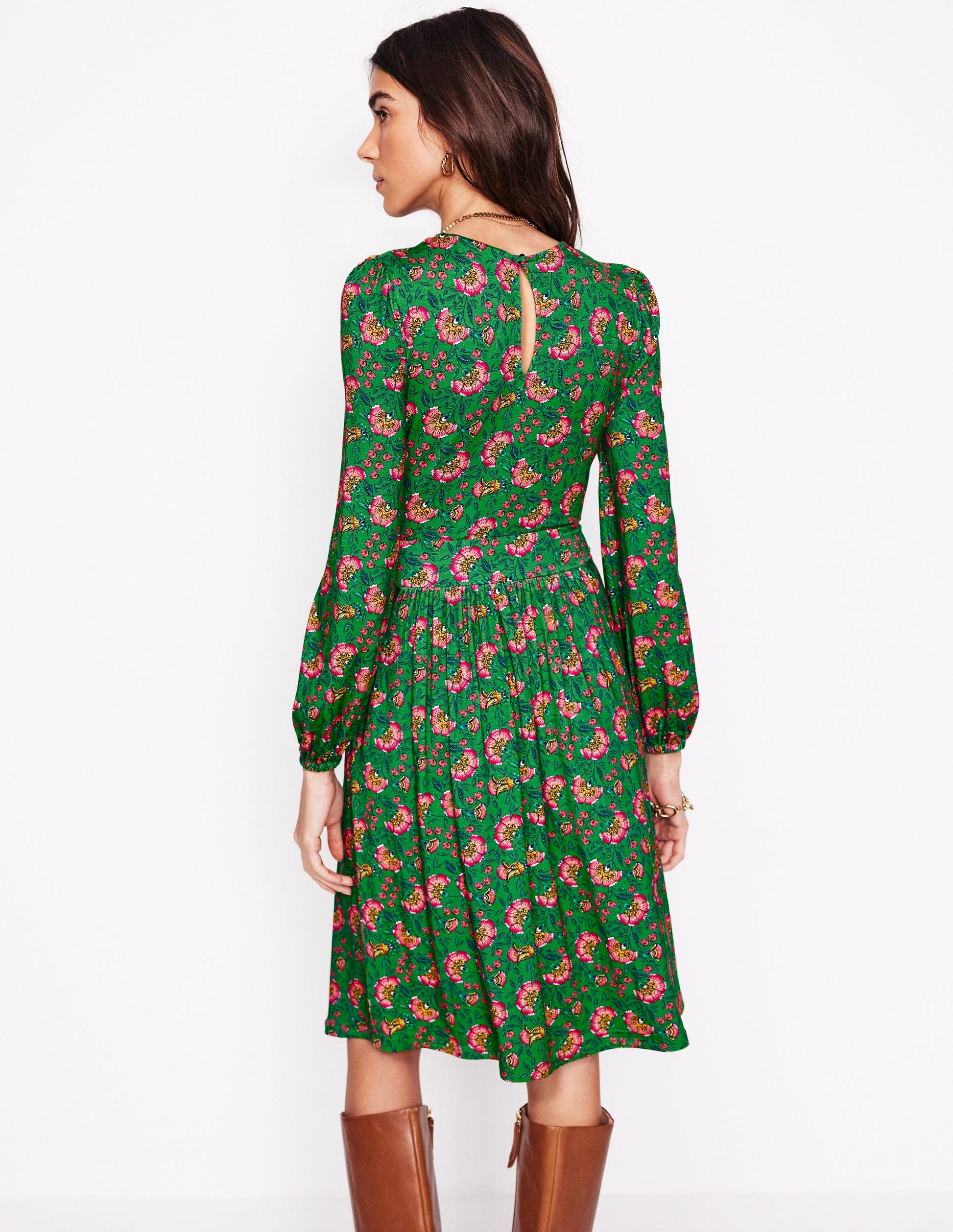 Alexandra Blouson Jersey Dress-Paradise Green, Vine-3