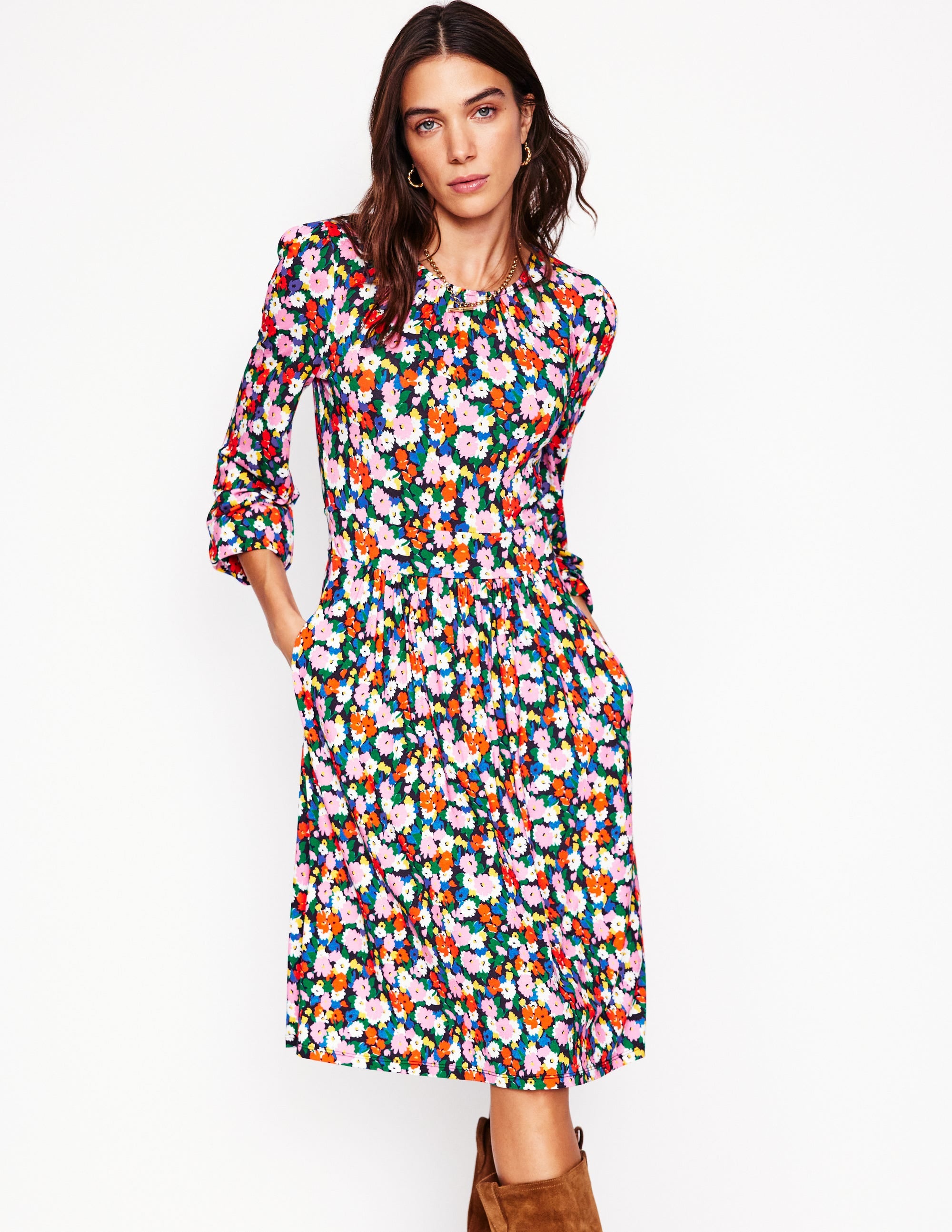 Alexandra Blouson Jersey Dress-Multi, Painterly Meadow - Image 1