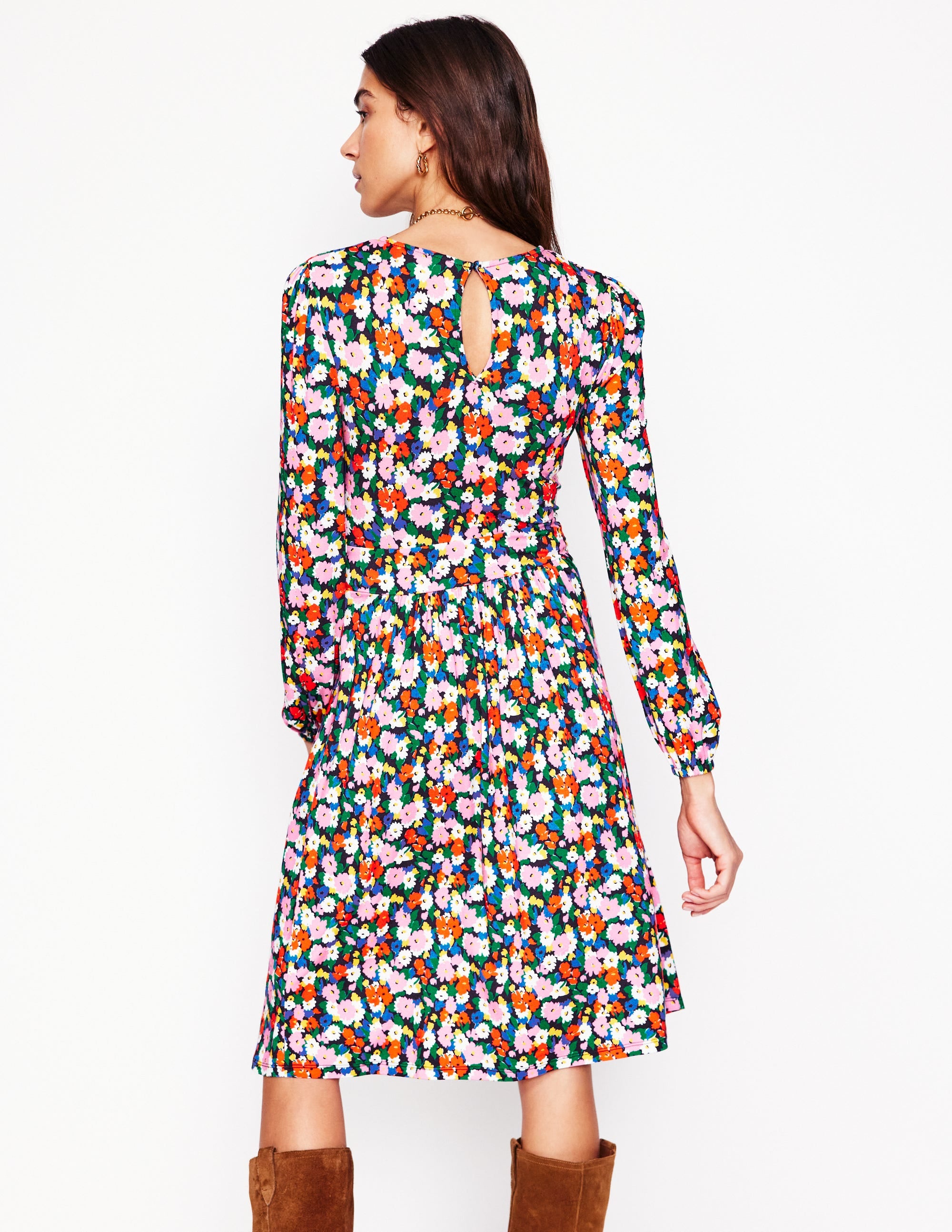 Alexandra Blouson Jersey Dress-Multi, Painterly Meadow - Image 2