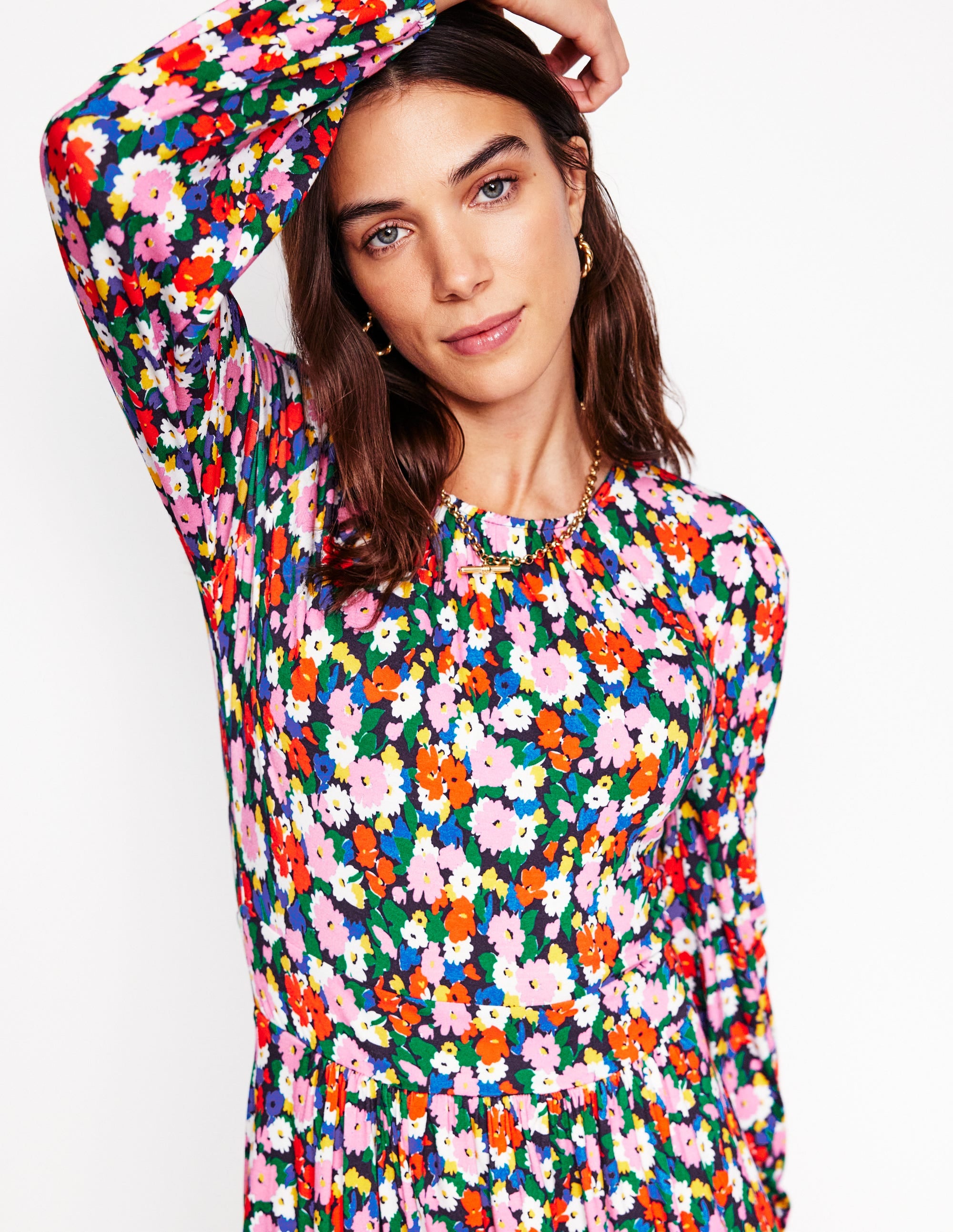 Alexandra Blouson Jersey Dress-Multi, Painterly Meadow - Image 3