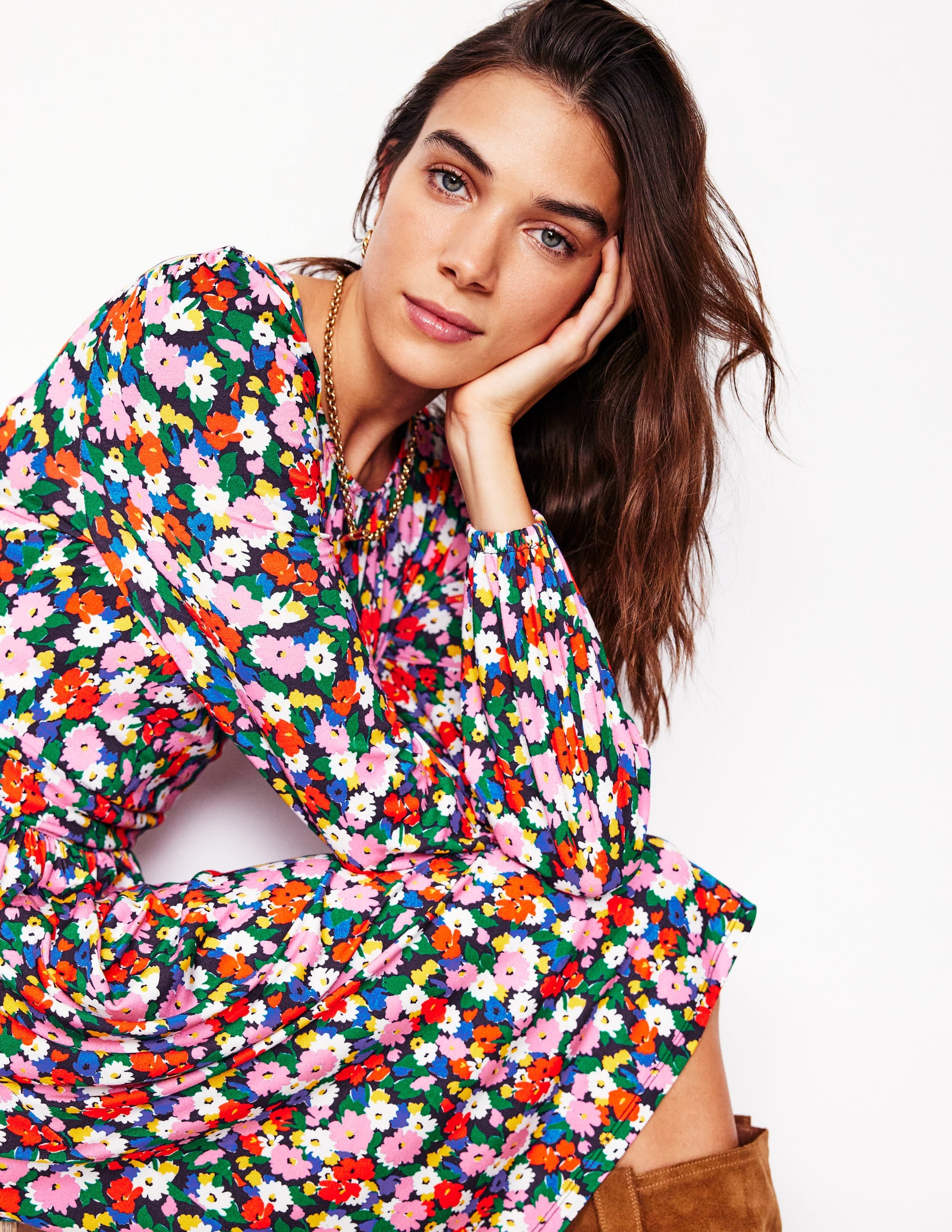Alexandra Blouson Jersey Dress-Multi, Painterly Meadow - Image 4
