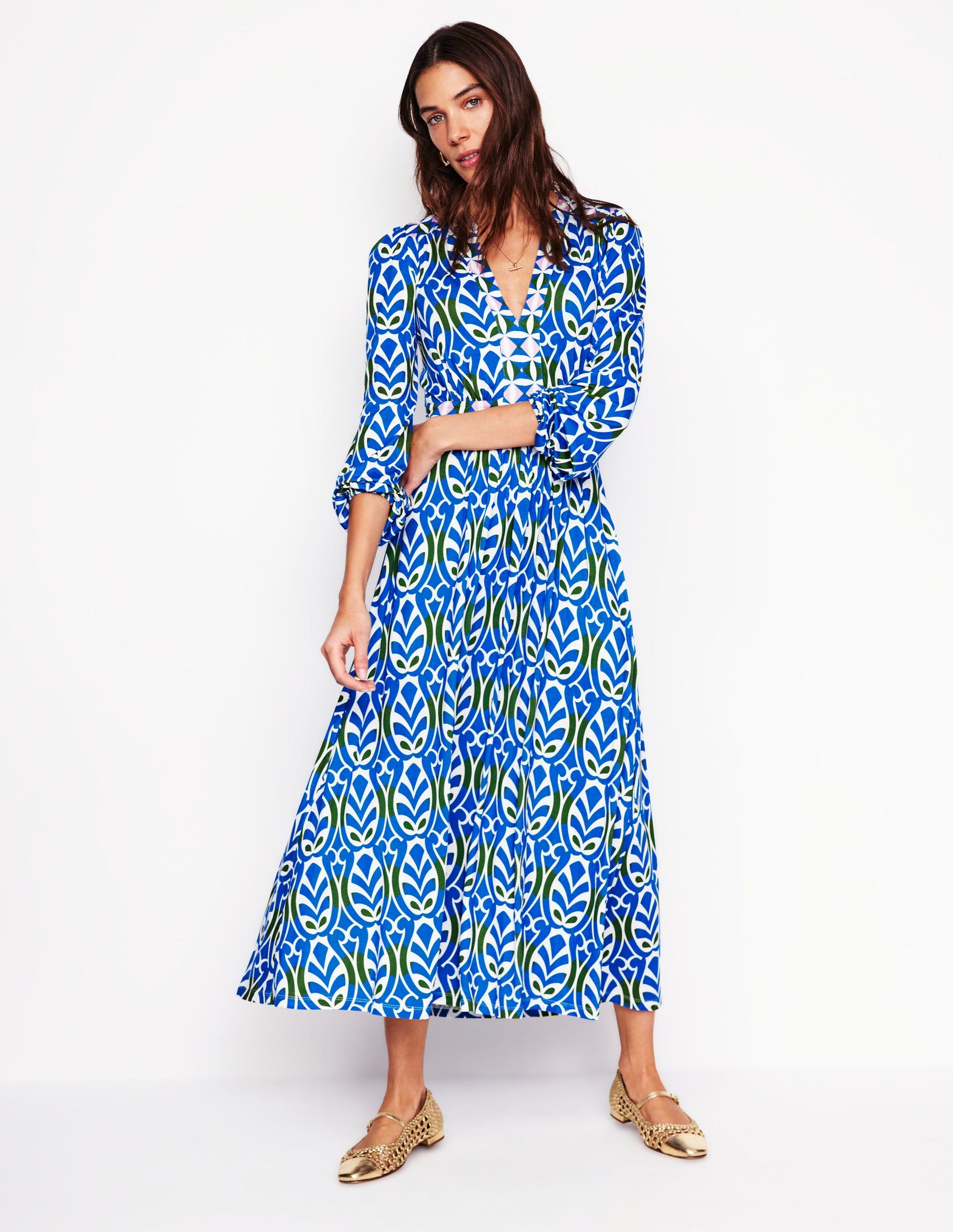 Lily Long Sleeve Midi Dress-Gallery Blue, Leaf Terrace | Boden UK Lily Long Sleeve Midi Dress-Gallery Blue, Leaf Terrace | Boden UK