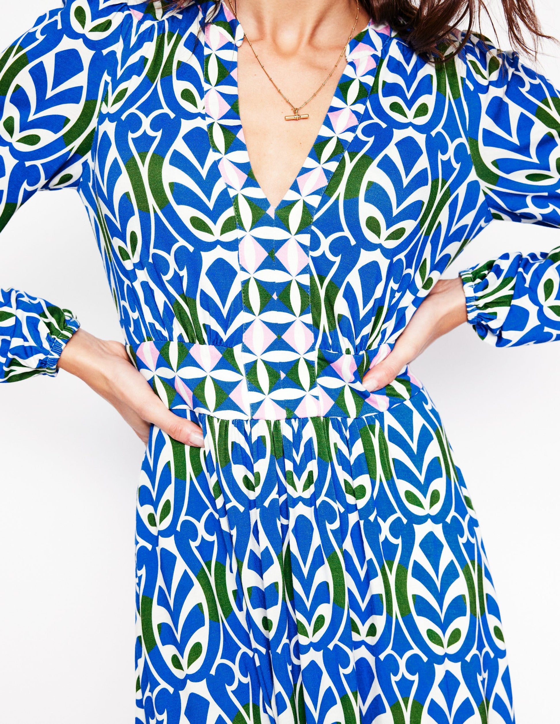 Lily Long Sleeve Midi Dress-Gallery Blue, Leaf Terrace | Boden UK Lily Long Sleeve Midi Dress-Gallery Blue, Leaf Terrace | Boden UK