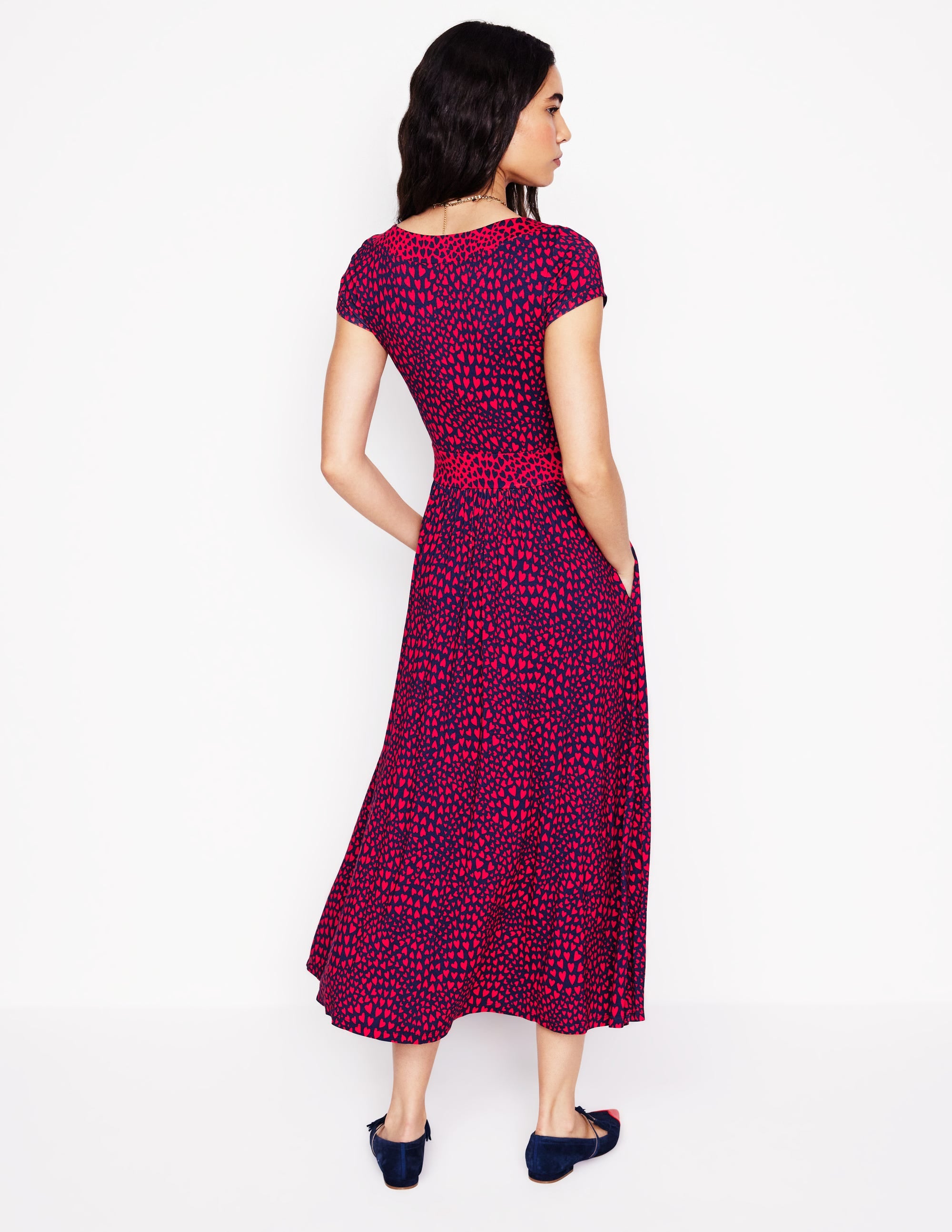 Melanie Jersey Midi Dress-French Navy, Heart Cluster - Image 3