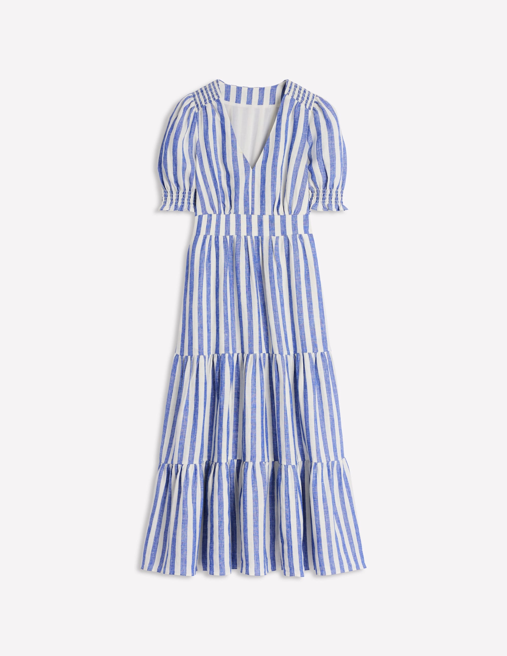 Anna Linen Tiered Midi Dress-Bright Blue Stripe - Image 5